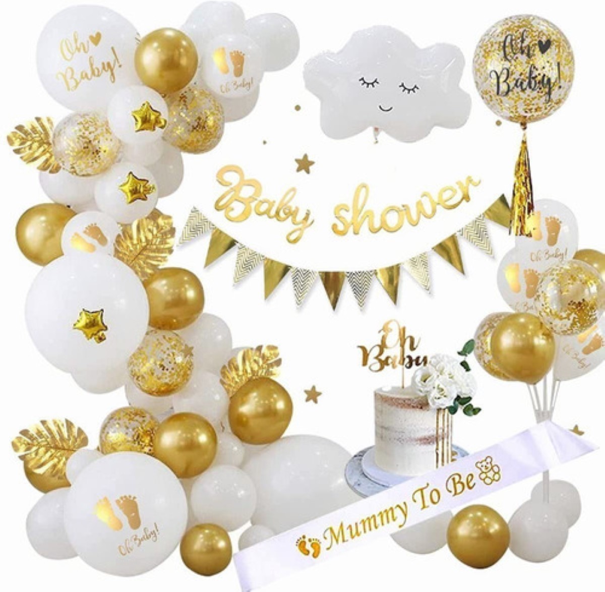 Decoración Para Baby Shower Niña Niño, Dorado