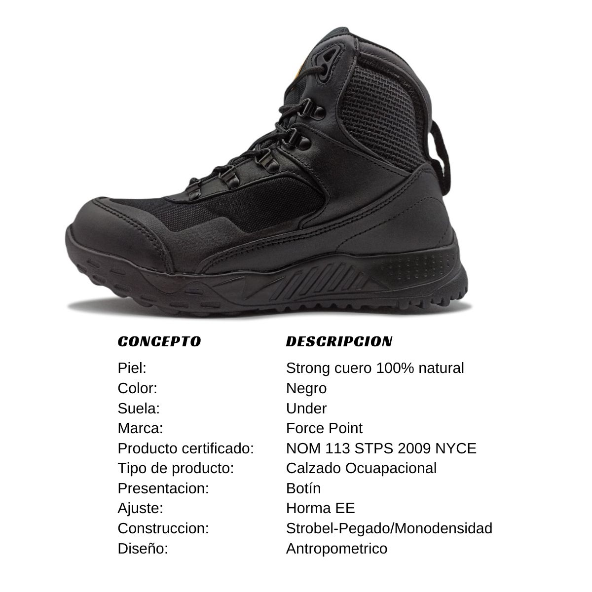 Bota Táctica de Piel Tipo Swat Ligera Cómoda Certificada 3700