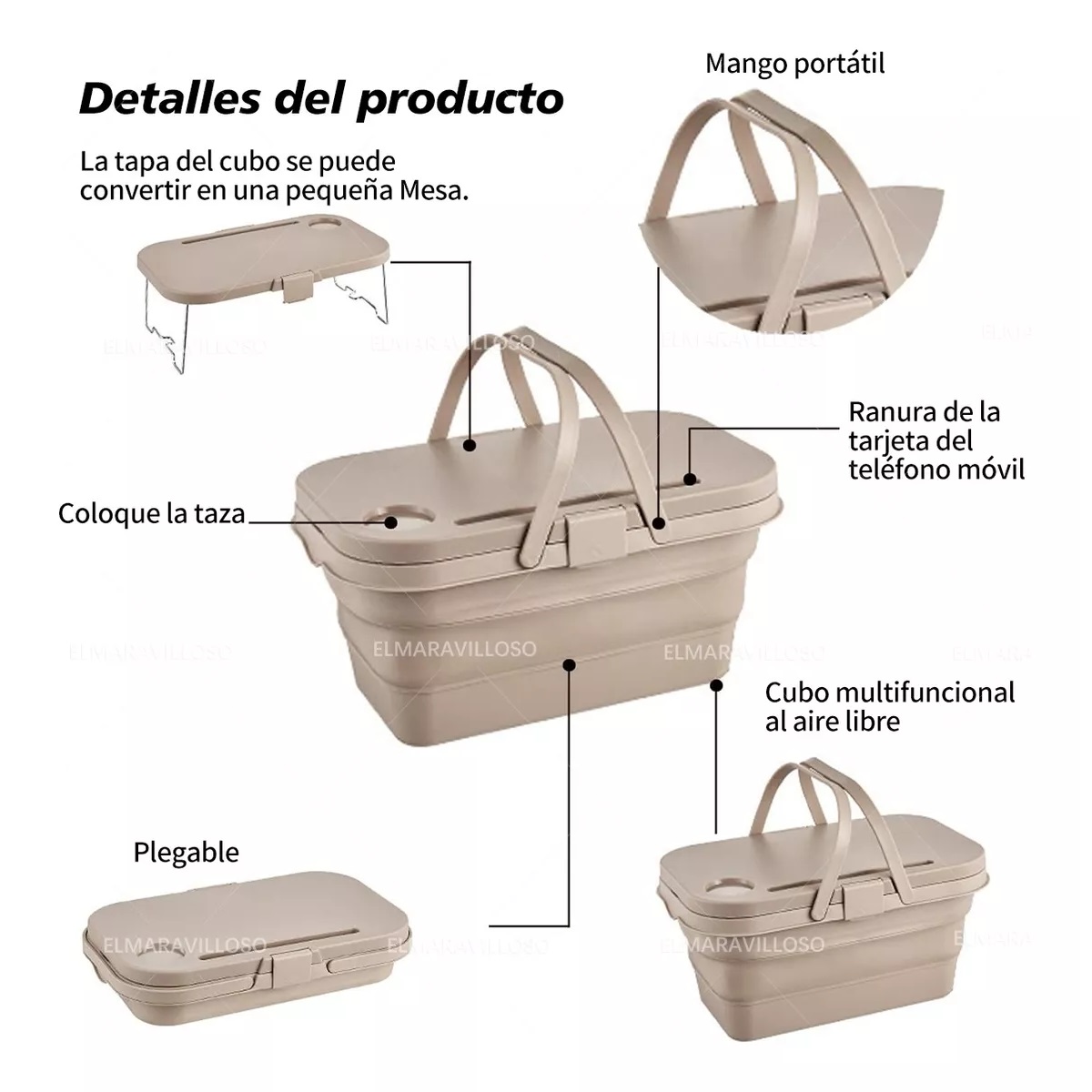 Cesta De Picnic Multifuncional Plegable C/tablero De Mesa