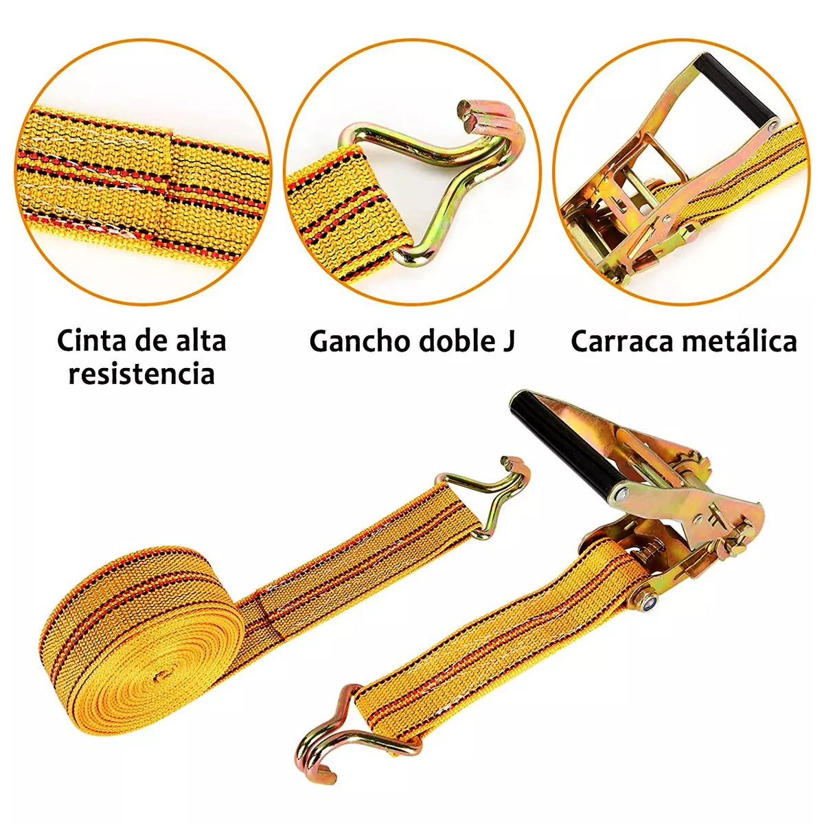 Eslingas Matraca 5cmx10m 1500kg Cinchos Para Amarrar Carga Amarillo
