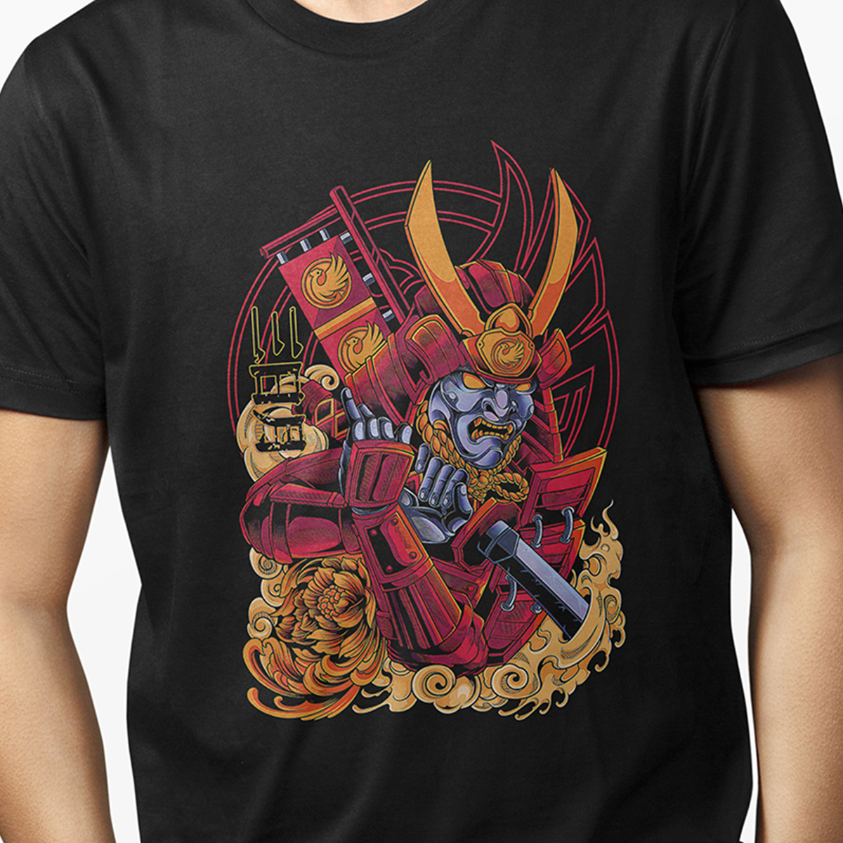 Playera para Hombre - Samurai Guerrero Red Art