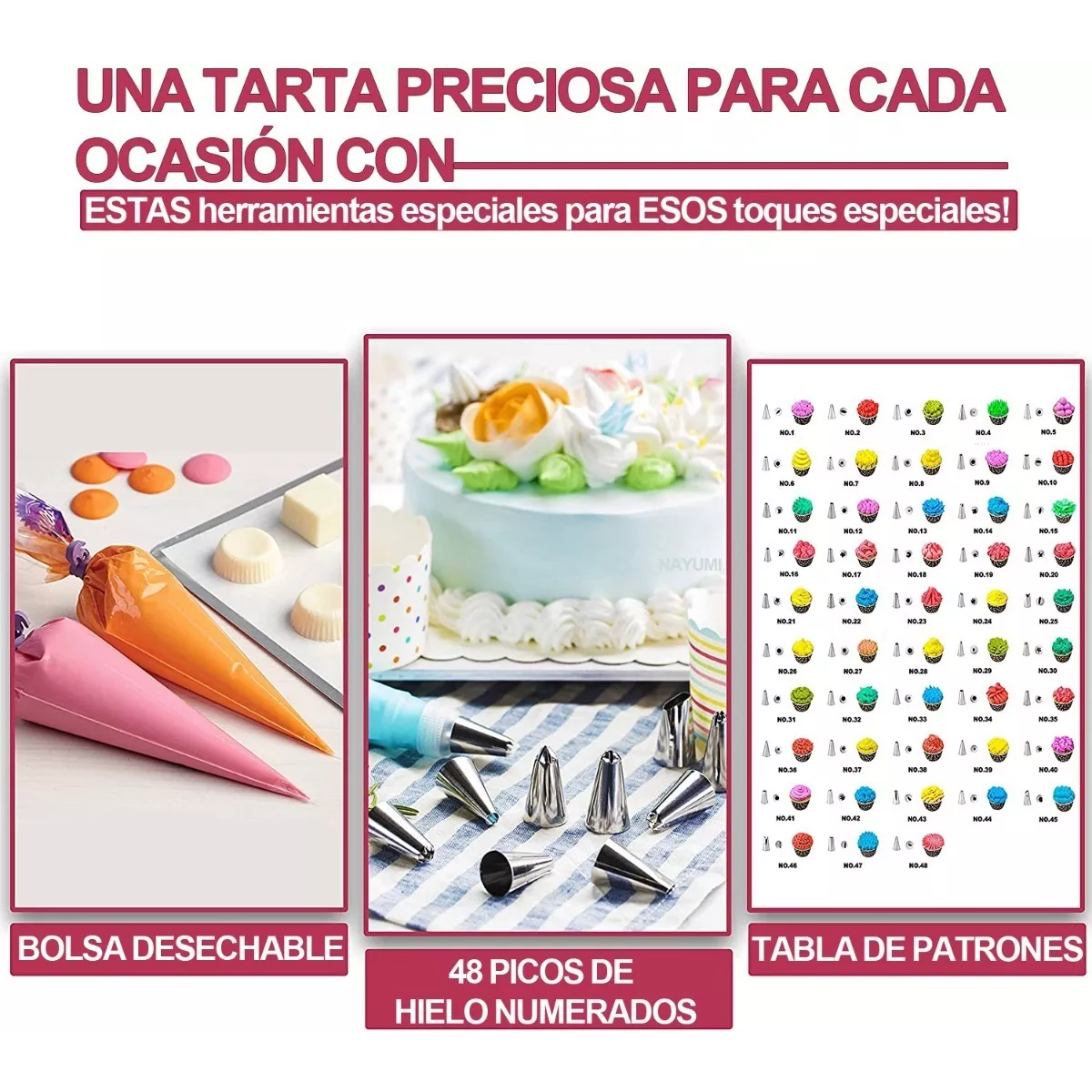 Juego de 32 piezas de manga pastelera y puntas para decoración de tartas.