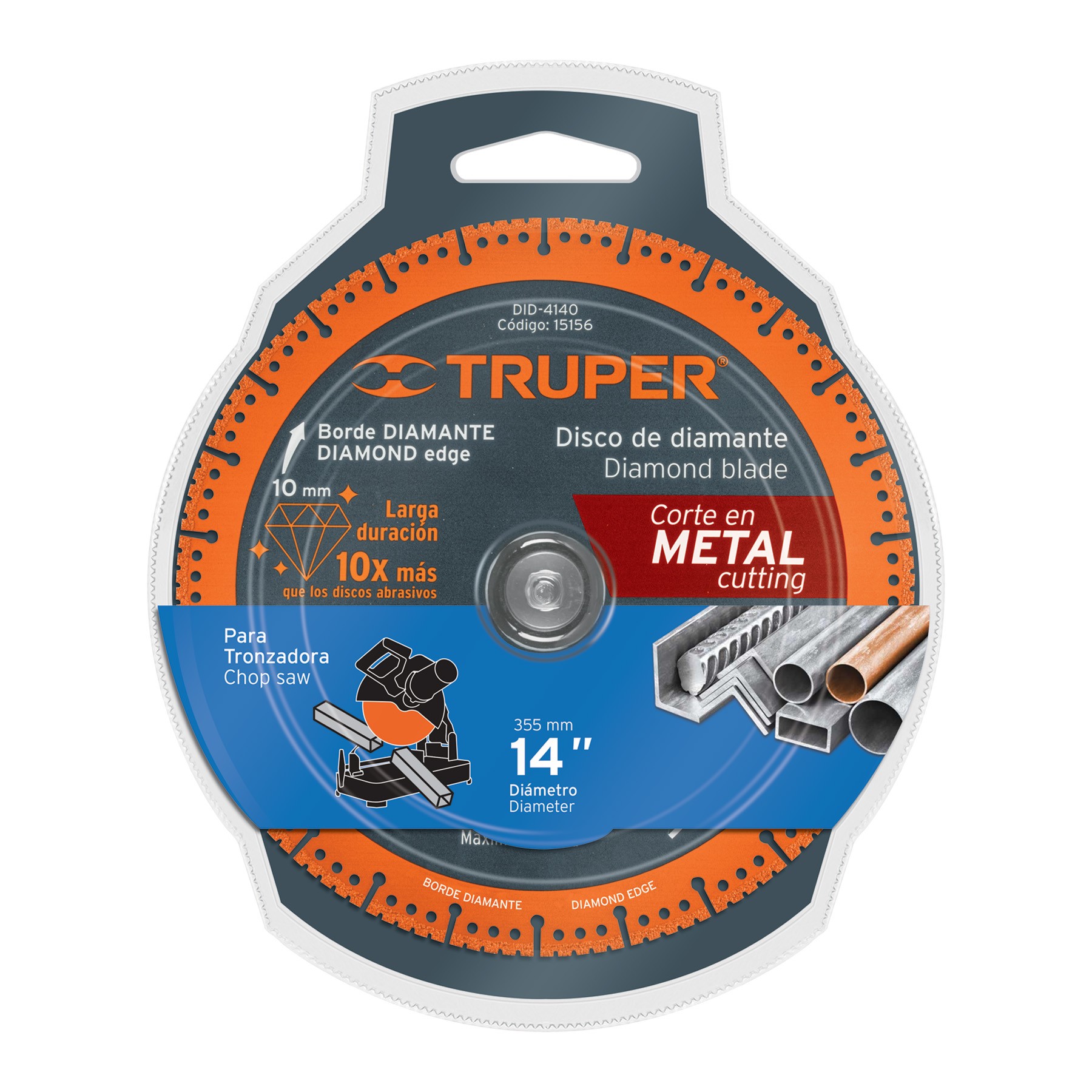 DISCO DE DIAMANTE DE 14" X 2.6 MM PARA CORTE METAL, TRUPER 15156