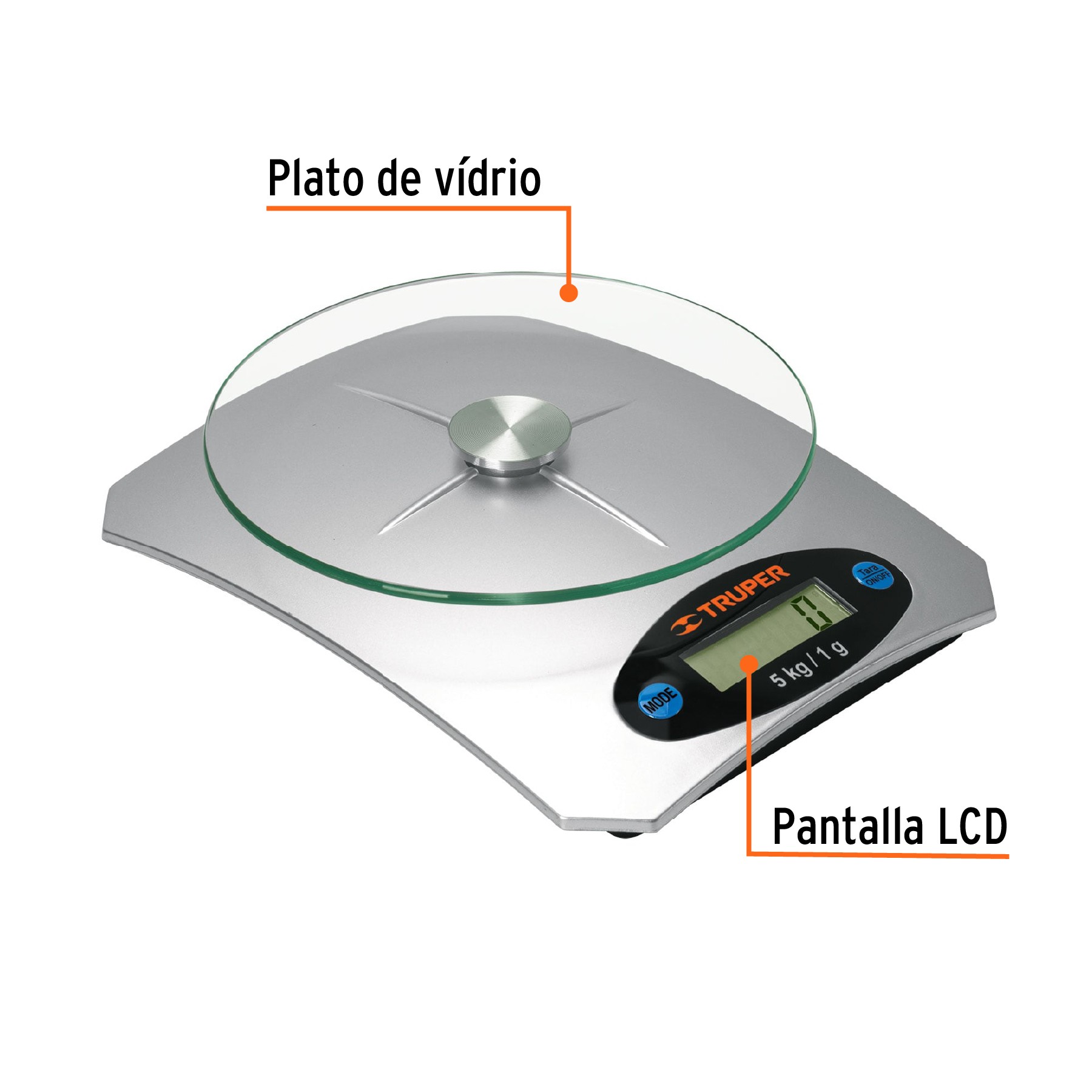 BÁSCULA DIGITAL PARA COCINA PLATO DE VIDRIO, 5 KG, TRUPER 15160