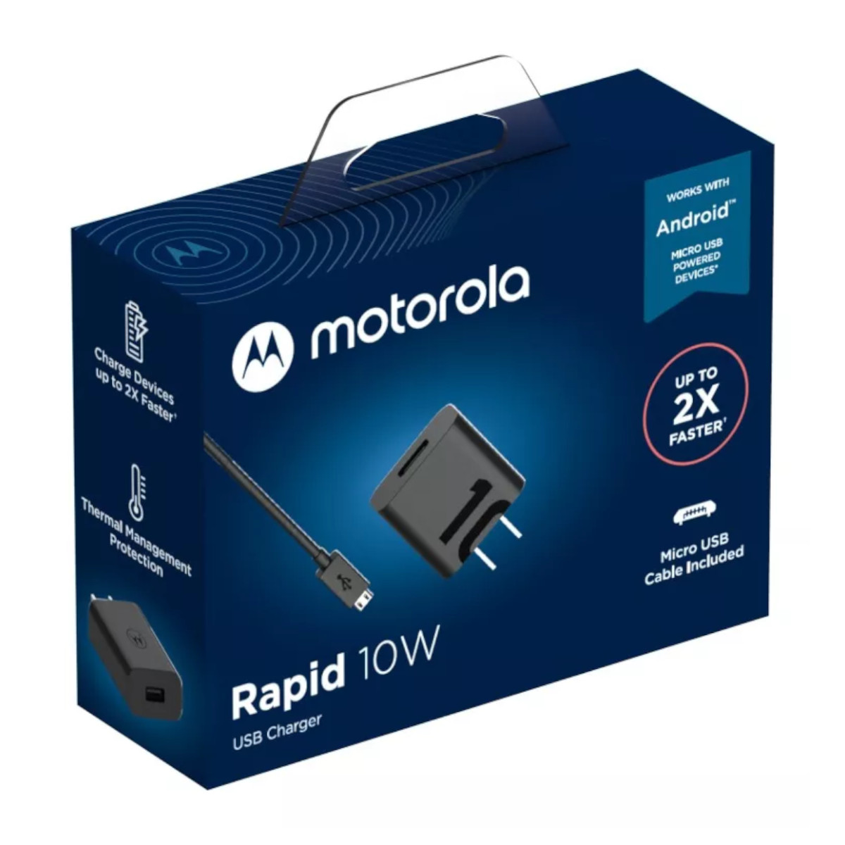 Cargador Motorola 10W salida USB con cable Micro USB (1mt)