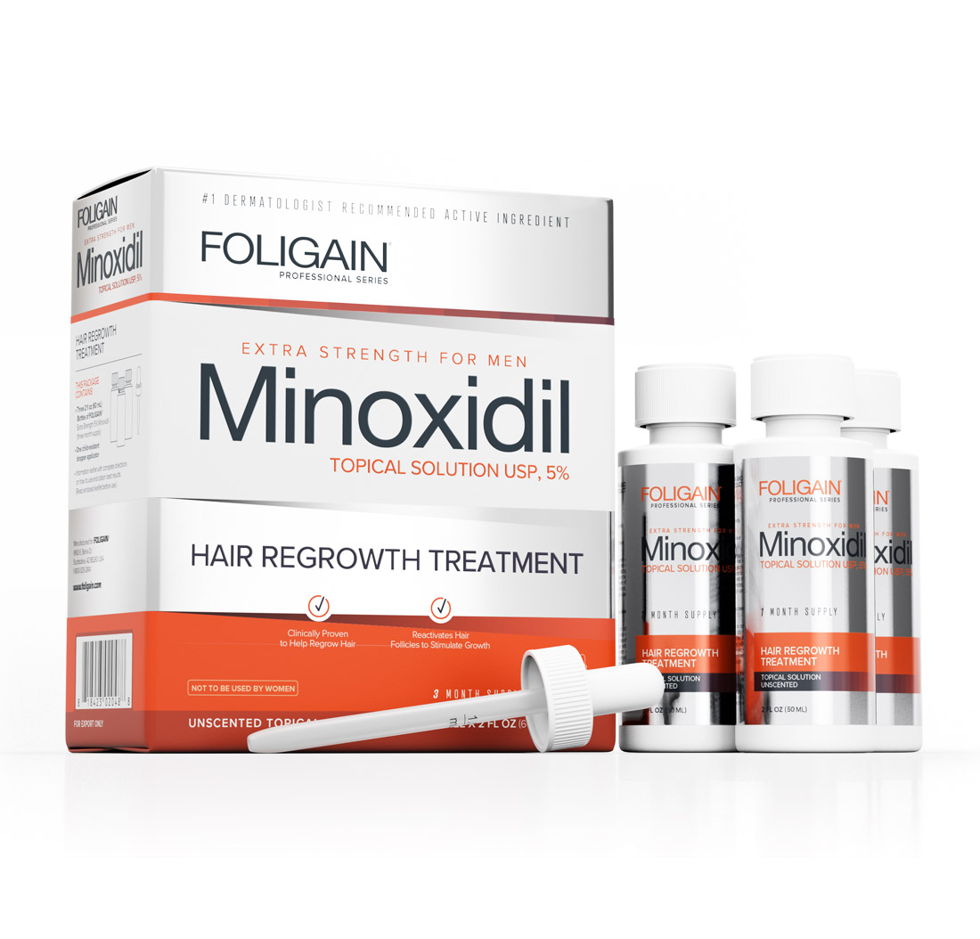 Foligain Minoxidil 5% para hombres con cabello fino o alopecia 3 frascos para 3 meses de tratamiento