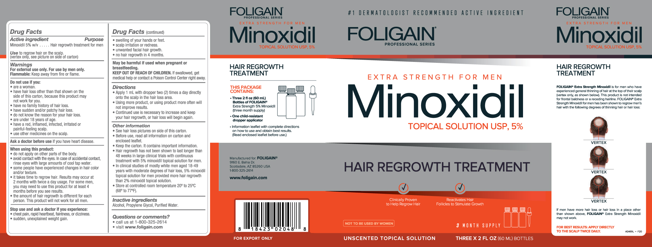 Foligain Minoxidil 5% para hombres con cabello fino o alopecia 3 frascos para 3 meses de tratamiento