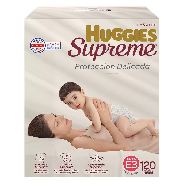 Pañales Huggies Supreme Etapa 3 Unisex 120 piezas