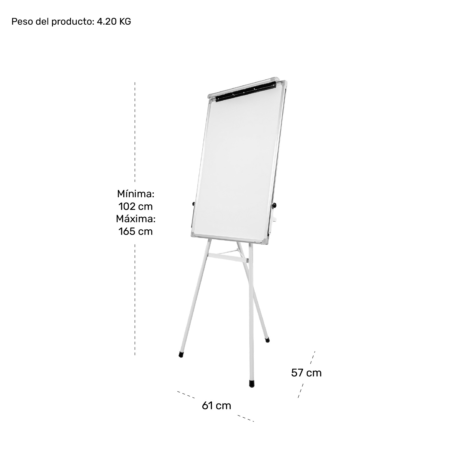 Pizarron Blanco 90x60cm Caballete Tripie Altura Ajustable