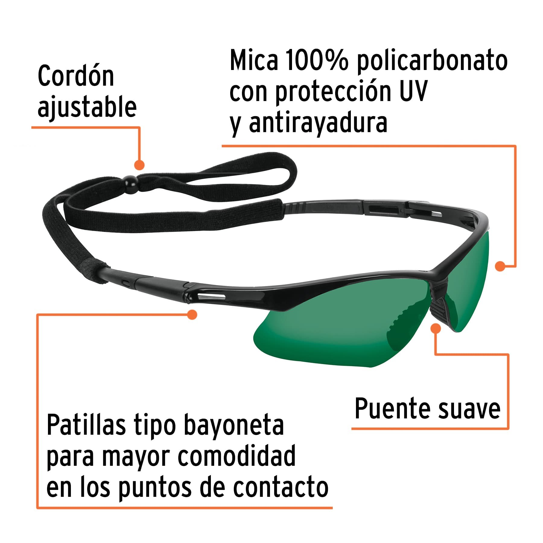 LENTES SEGURIDAD VERDE ANTIEMPAÑO C/CORDÓN AJUSTABLE, SPORT TRUPER 15178