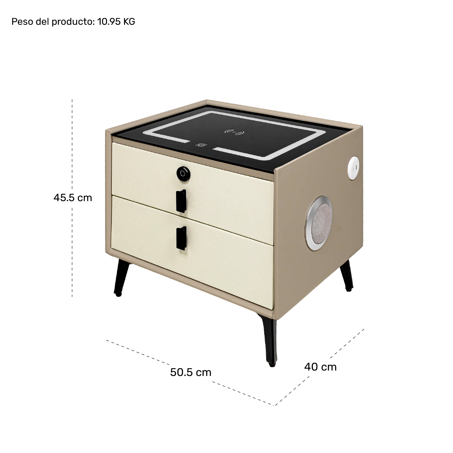 Mesa Noche Buro Inteligente Cargador Inalambrico Luz Audio Cafe