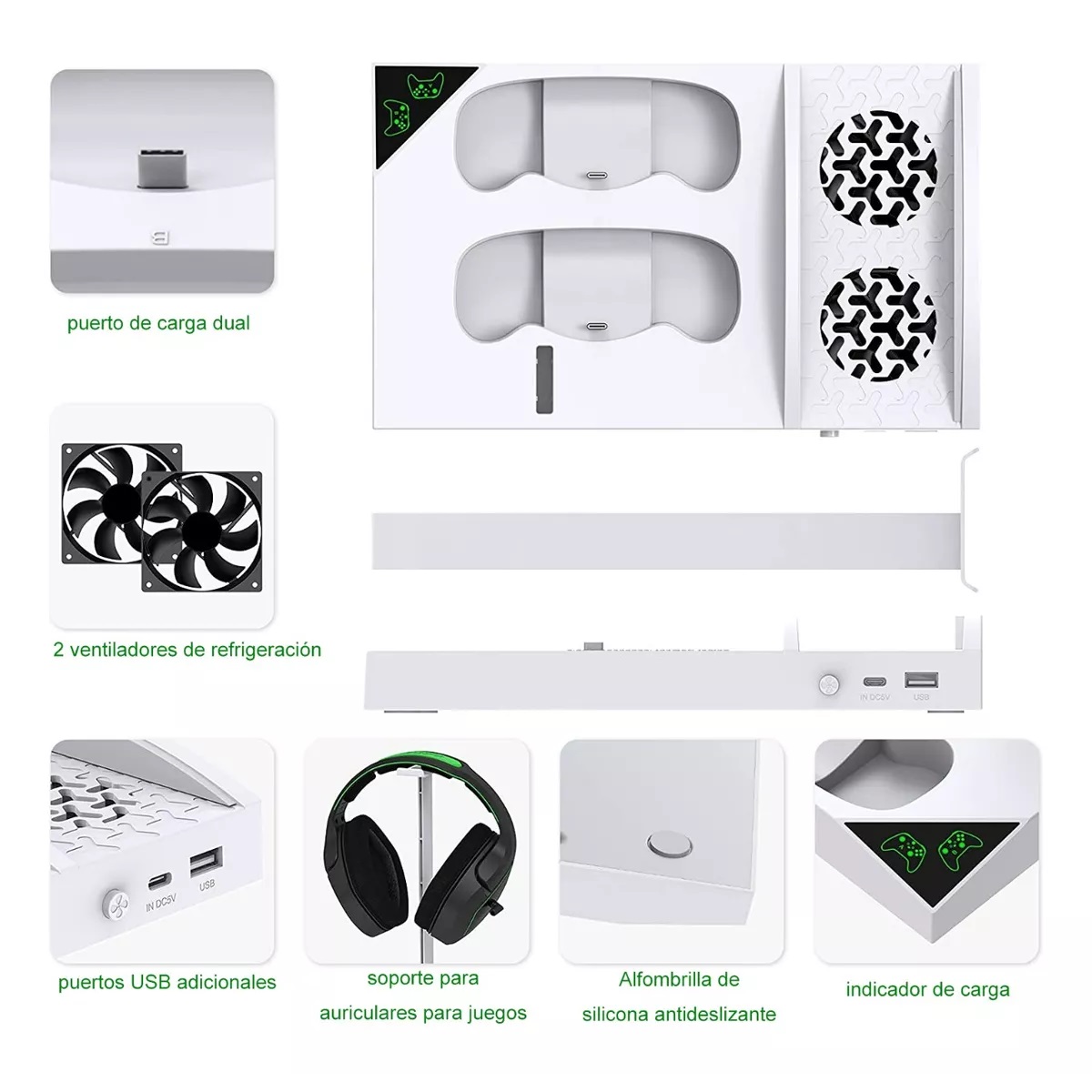 Base Con Ventilador Para Xbox Series S Con 2 Pilas Blanco