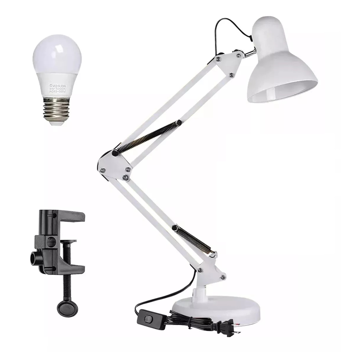 Lámpara De Escritorio Brazo Giratoria 360 Con Clip Y Base Blanco