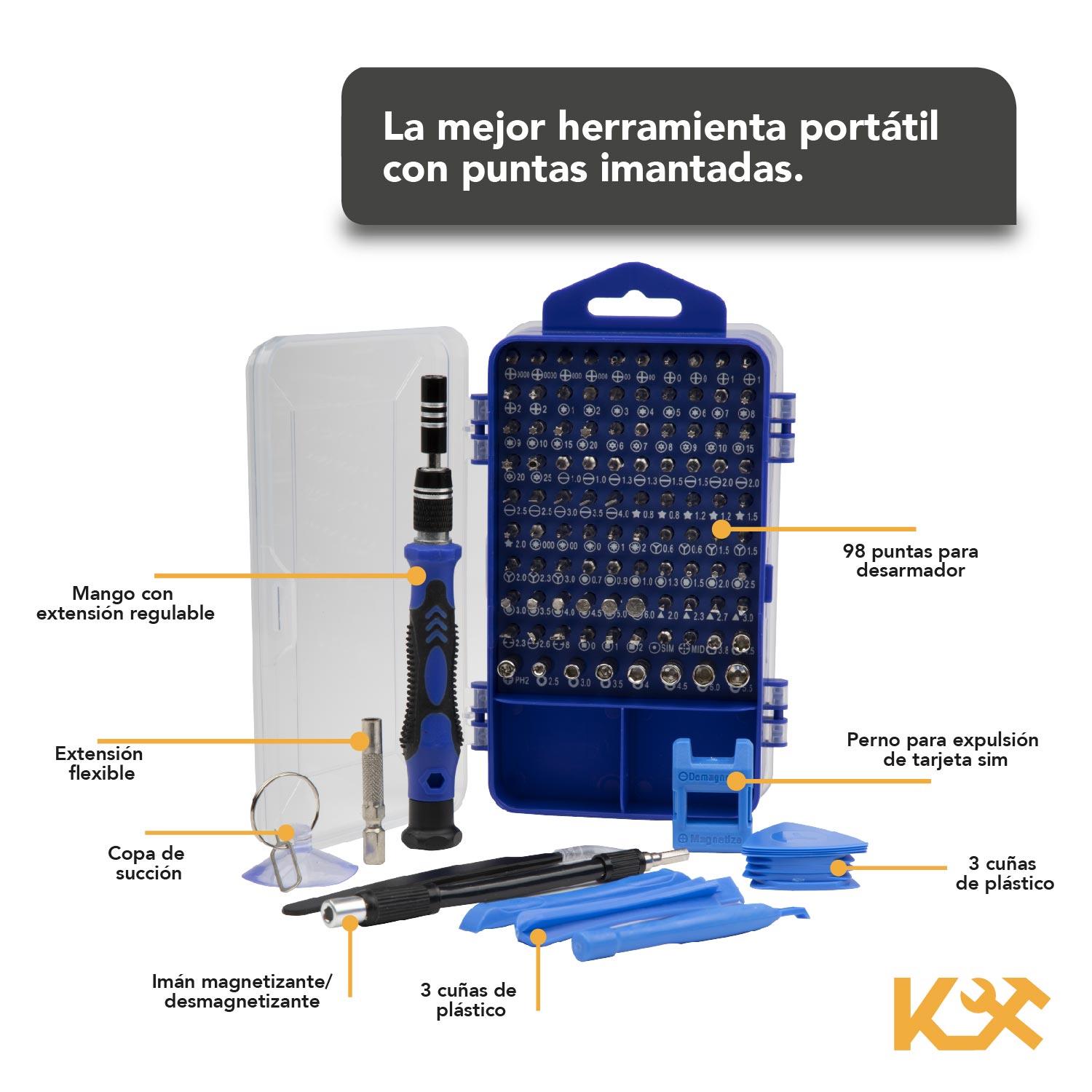 Kit Herramientas para Reparación de Celulares 115 en 1 Mango