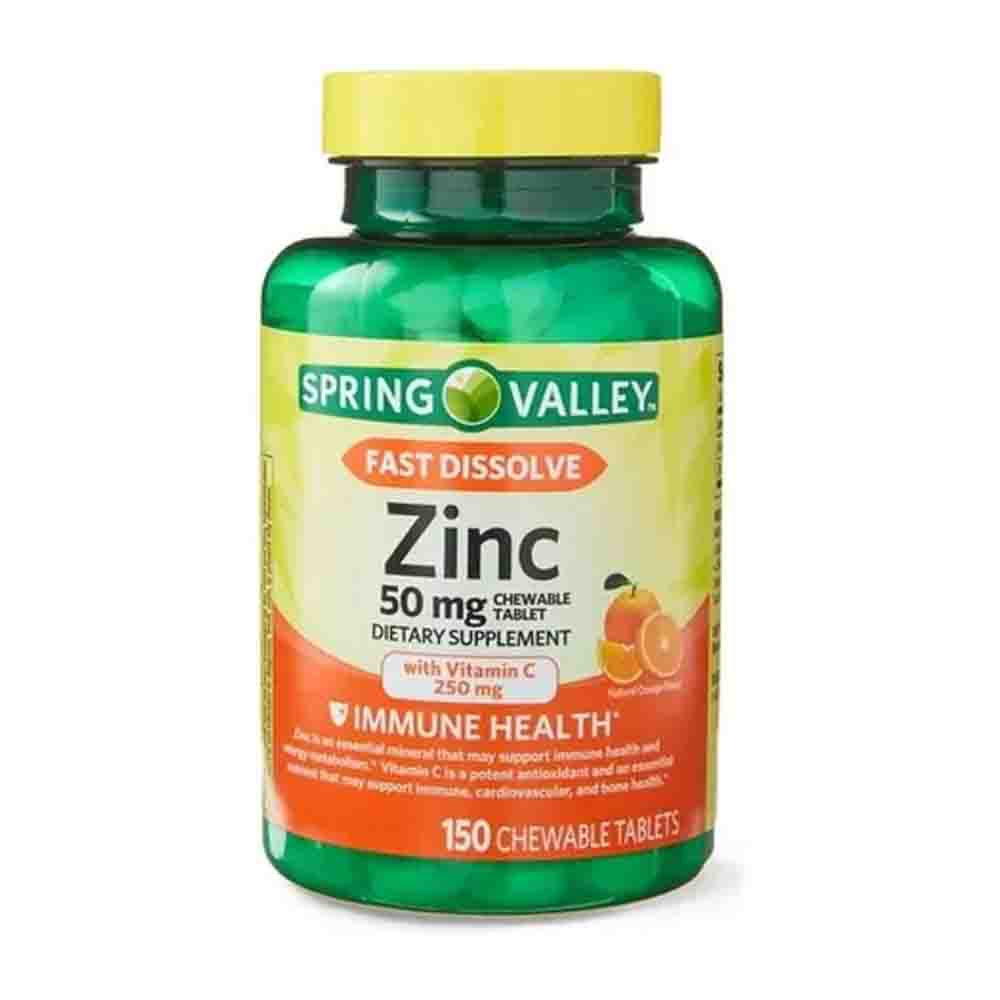 Zinc 50mg Spring Valley 150 tabletas masticables Alta Potencia 