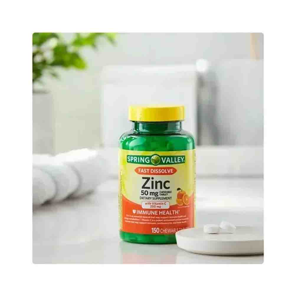 Zinc 50mg Spring Valley 150 tabletas masticables Alta Potencia 