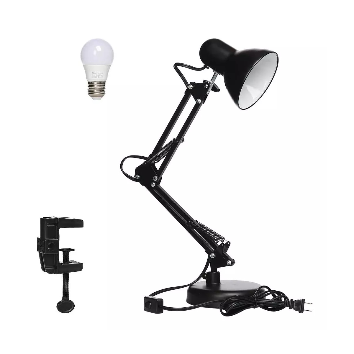 Lámpara De Escritorio Metal 360 Grados Ergonómico Negro 15cm