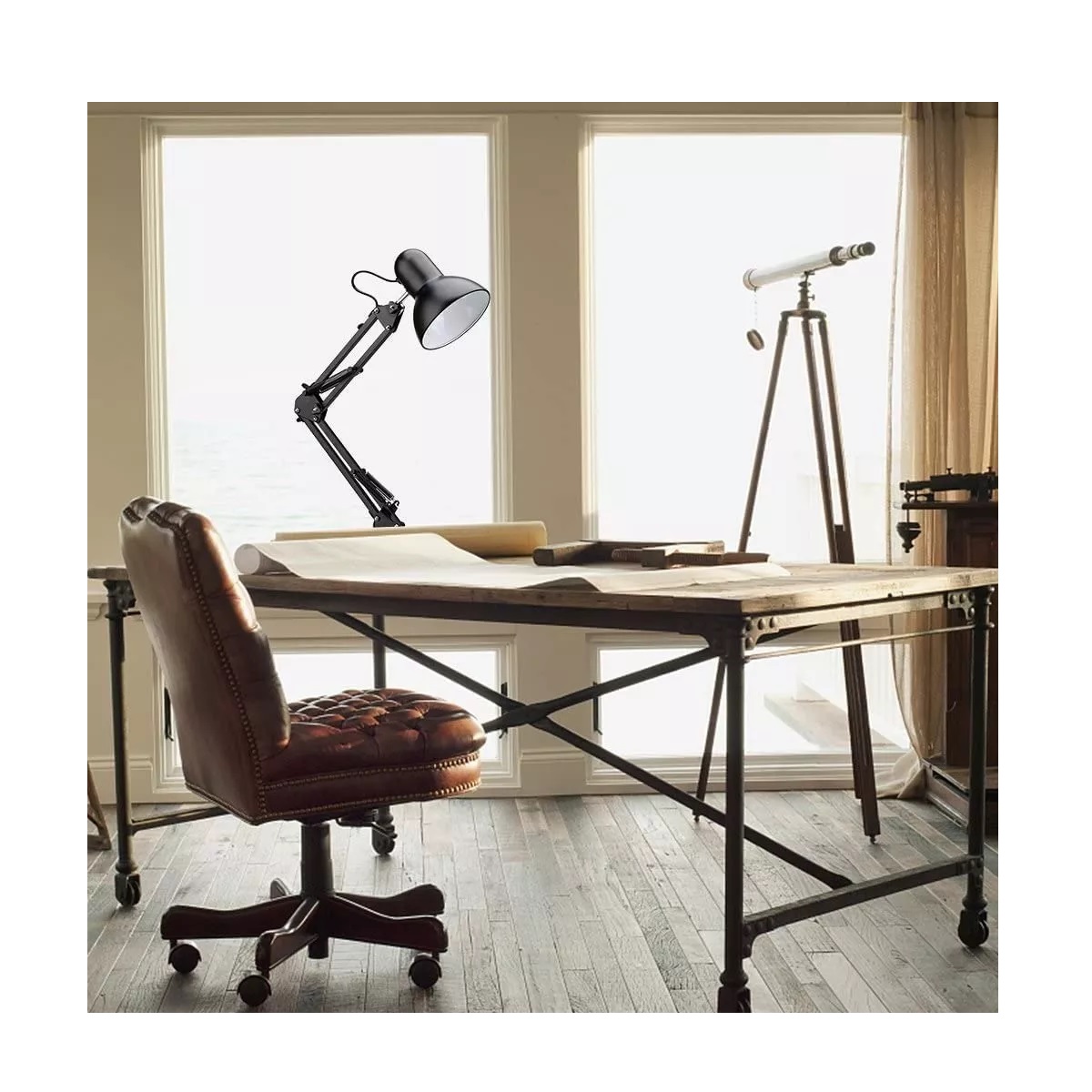 Lámpara De Escritorio Metal 360 Grados Ergonómico Negro 15cm