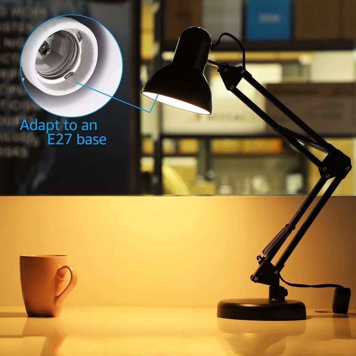 Lámpara De Escritorio Metal 360 Grados Ergonómico Negro 15cm