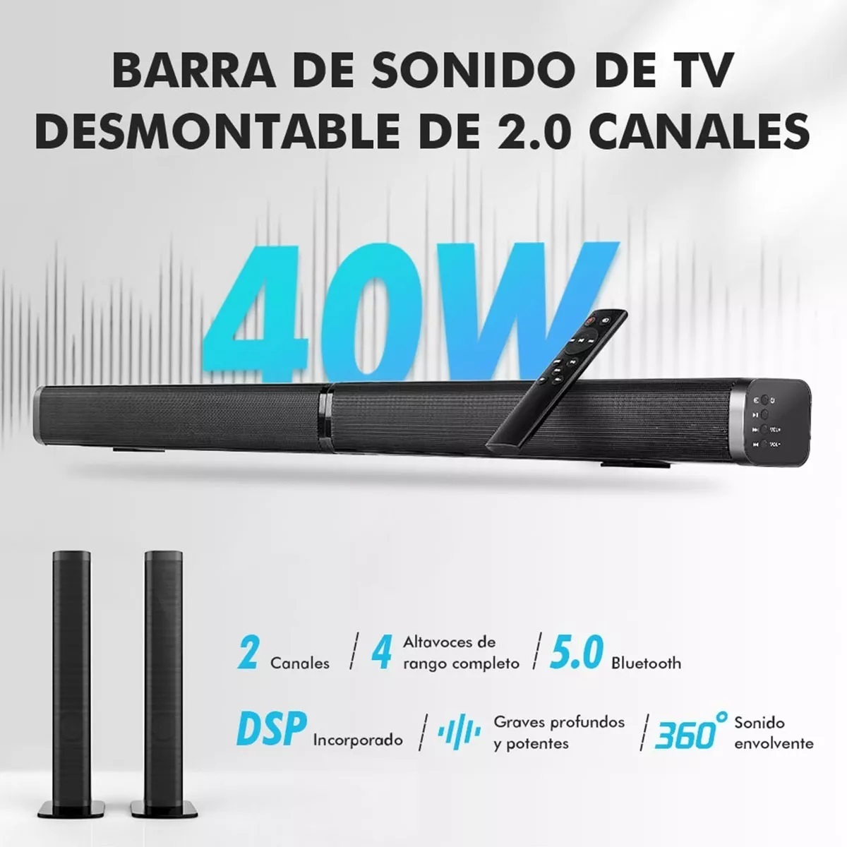Barra De Sonido Cine En Casa Desmontable Bluetooth Bocinas