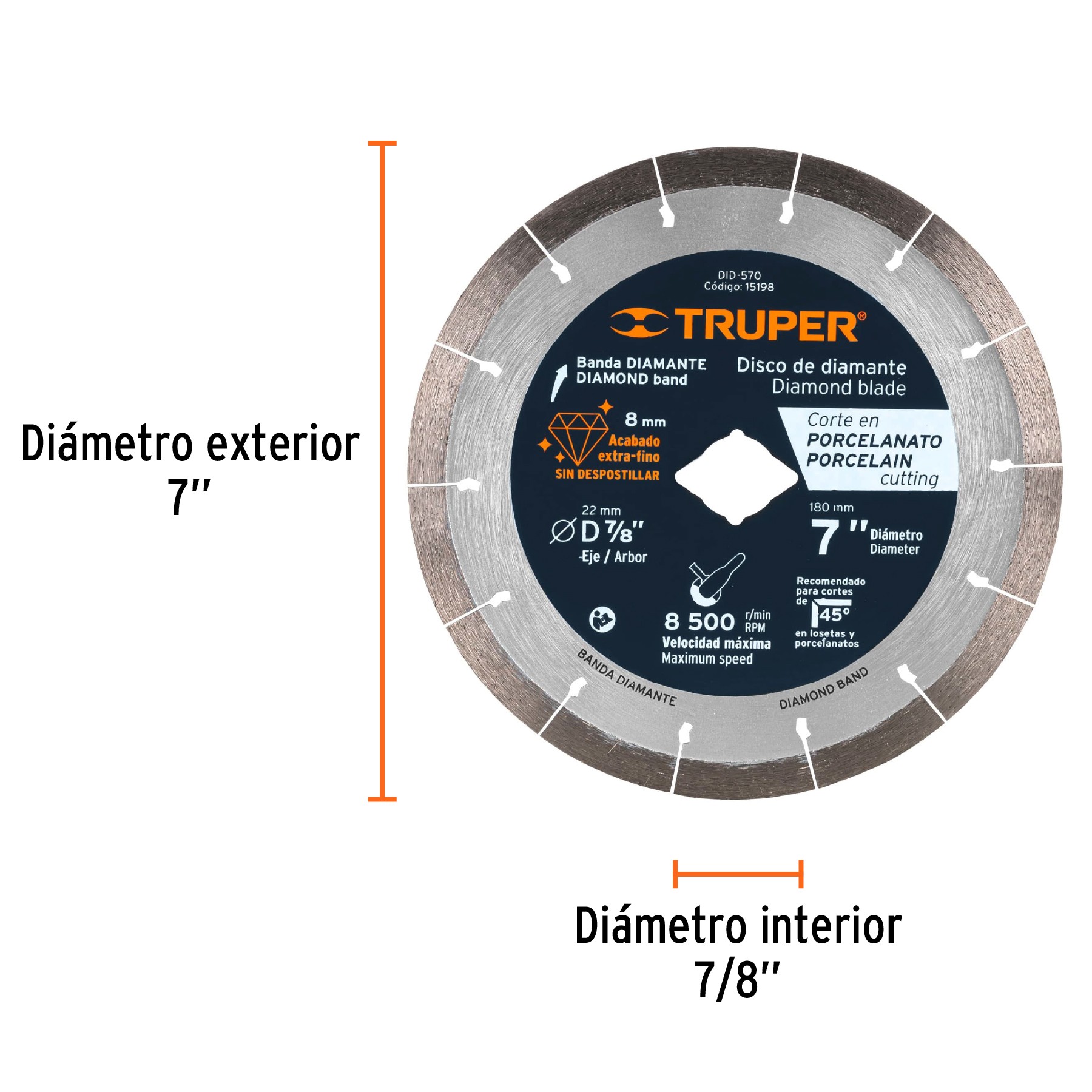 DISCO DE DIAMANTE DE 7" X 1.6 MM CORTE DE PORCELANATO 15198