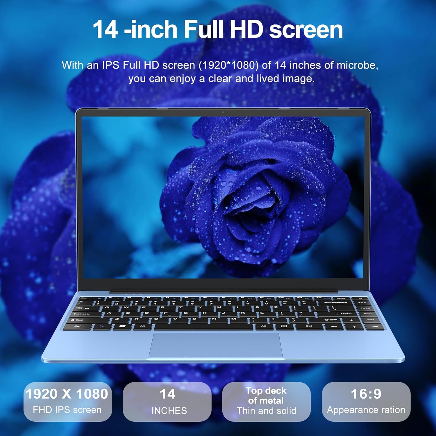 Laptop Portátil de 14 pulgadas, 6 GB, RAM 256 GB, SSD, Celeron 4020, Win 11, Full Metal 2.4GHDMI, 1920 x 1080 Azul