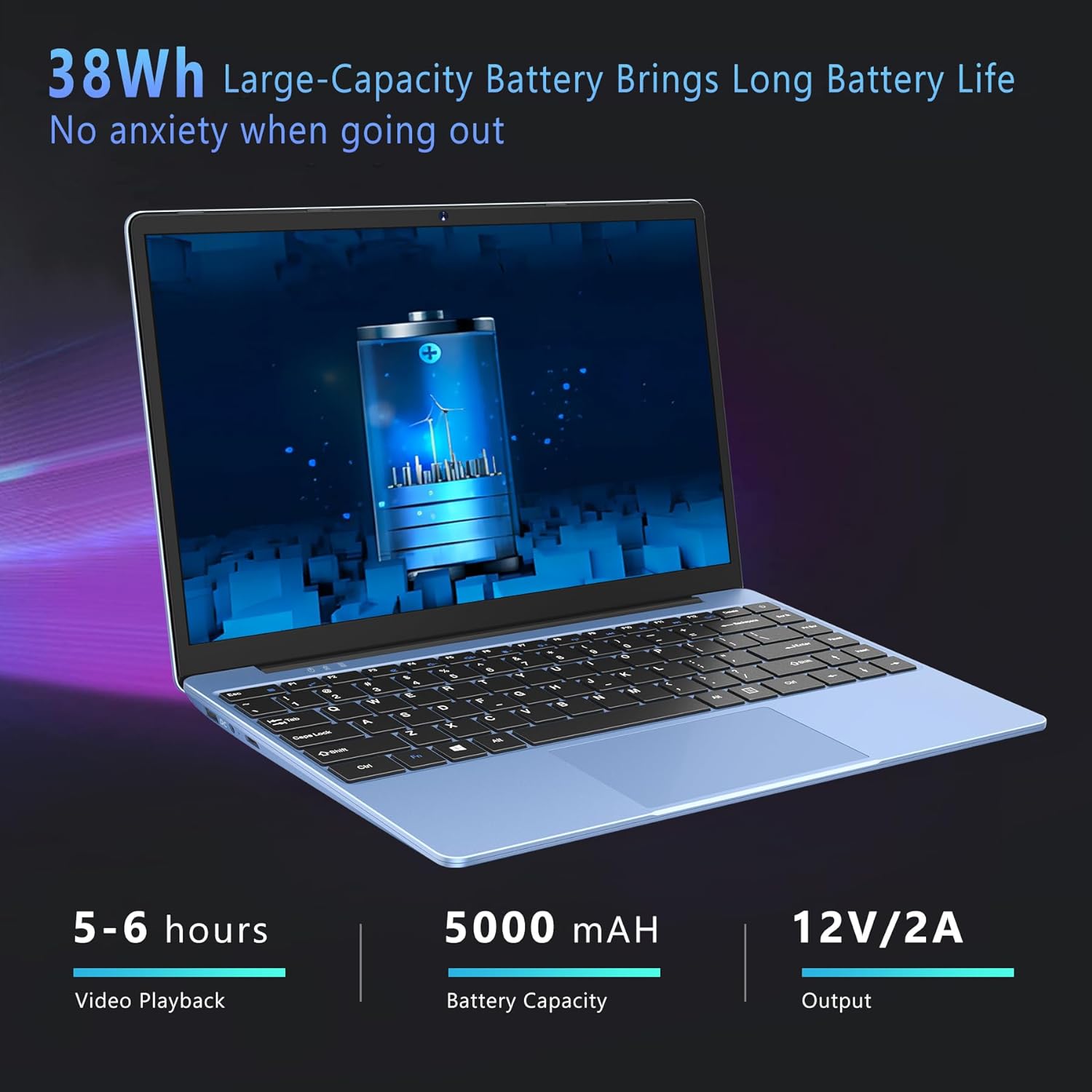 Laptop Portátil de 14 pulgadas, 6 GB, RAM 256 GB, SSD, Celeron 4020, Win 11, Full Metal 2.4GHDMI, 1920 x 1080 Azul