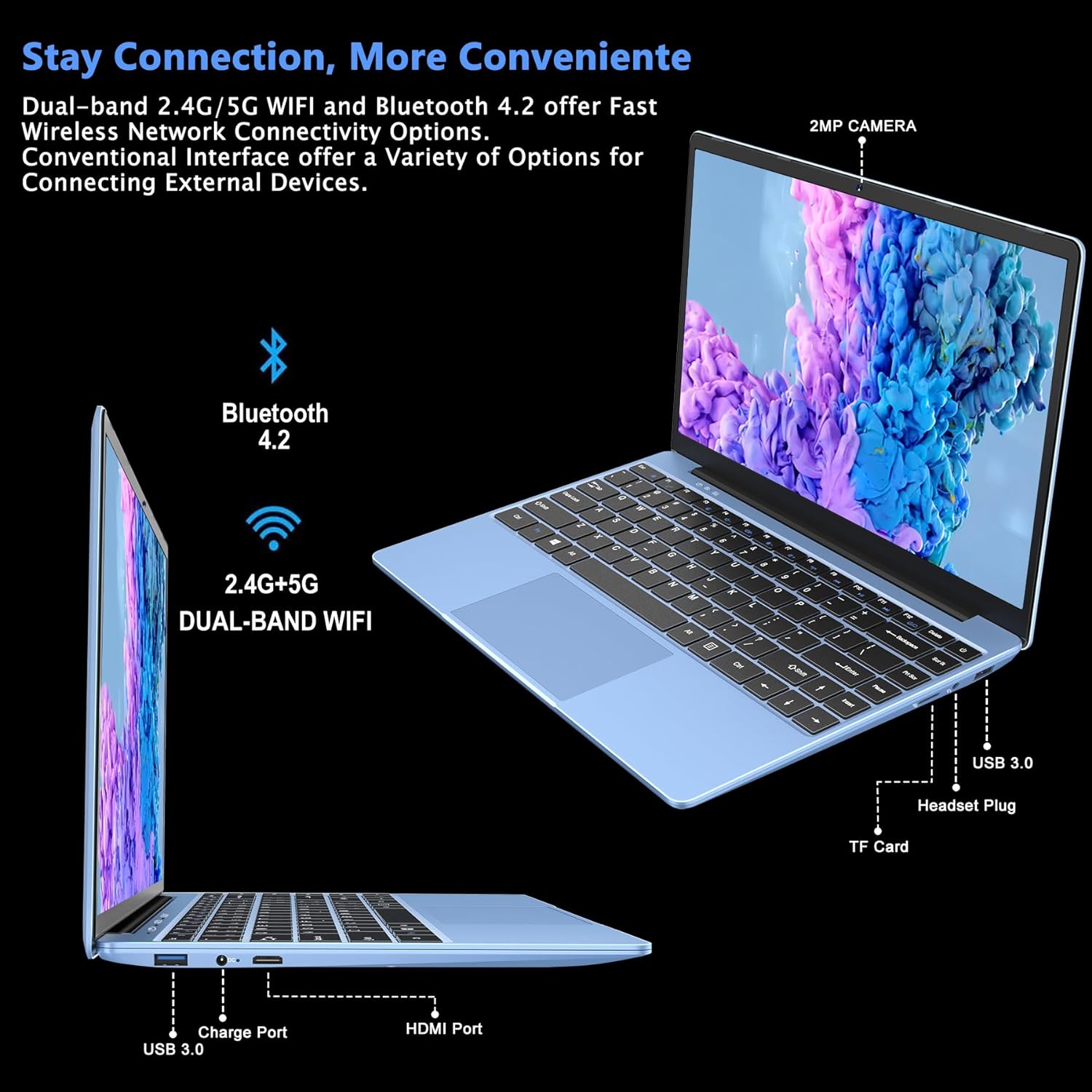 Laptop Portátil de 14 pulgadas, 6 GB, RAM 256 GB, SSD, Celeron 4020, Win 11, Full Metal 2.4GHDMI, 1920 x 1080 Azul