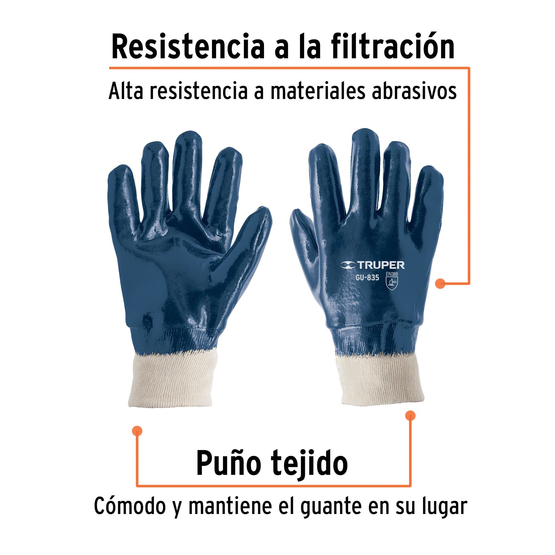 GUANTES DE ALGODÓN RECUBIERTOS DE NITRILO PUÑO TEJIDO,TRUPER 15244