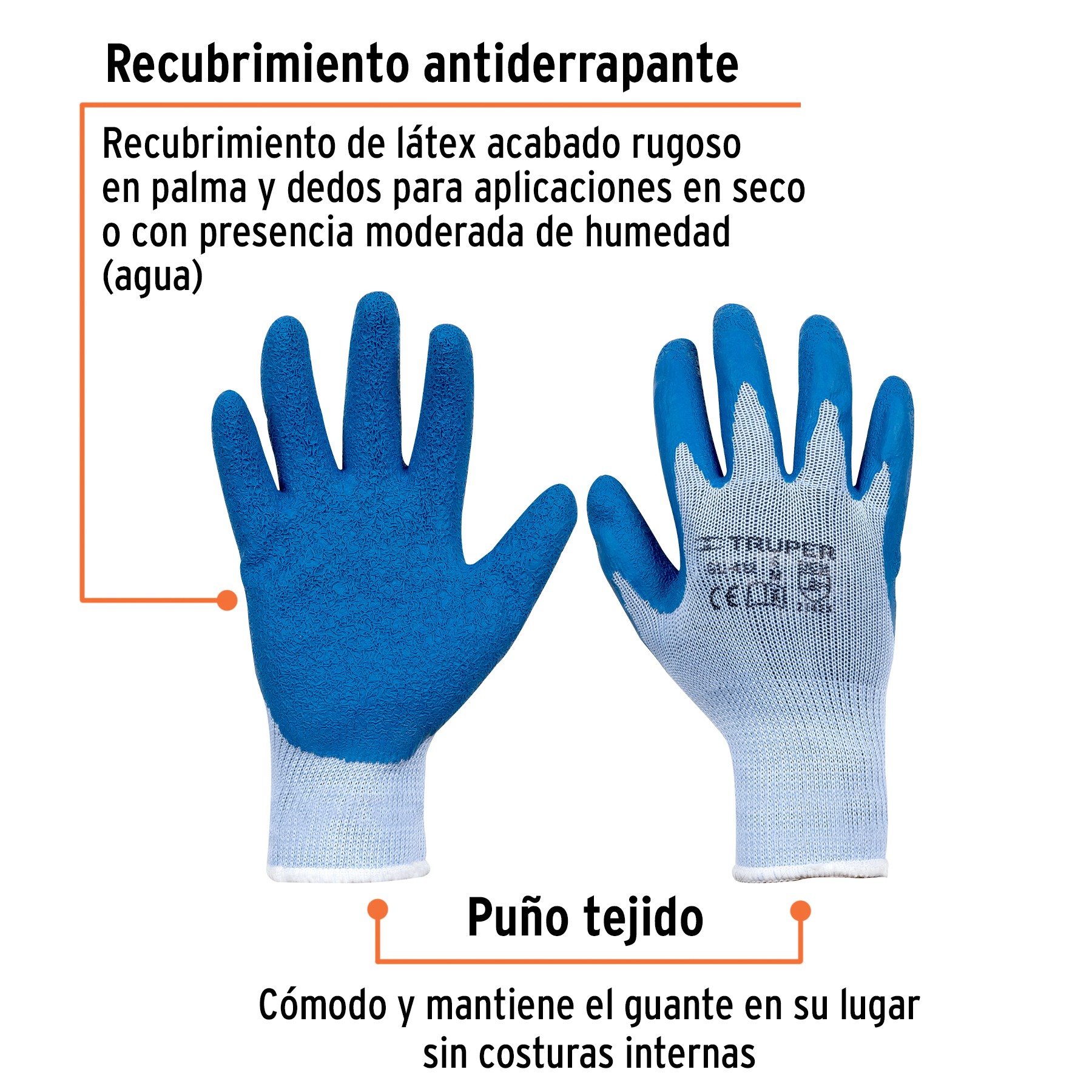 GUANTES DE POLIÉSTER RECUBIERTOS DE LATEX, M, TRUPER 15266