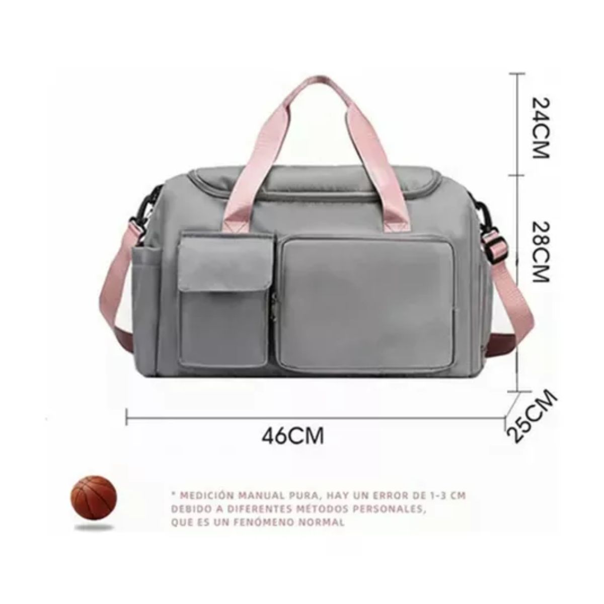 Maleta Gym Deportiva Bolsa Mujer Viaje Mochila Fitness Gris cintas rosa