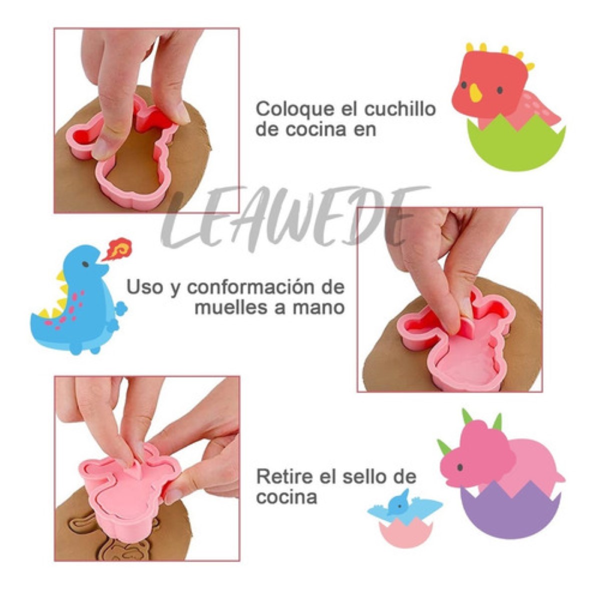 8 Pzs Cortadores De Galletas Dinosaurios Moldes Repostería Rosa