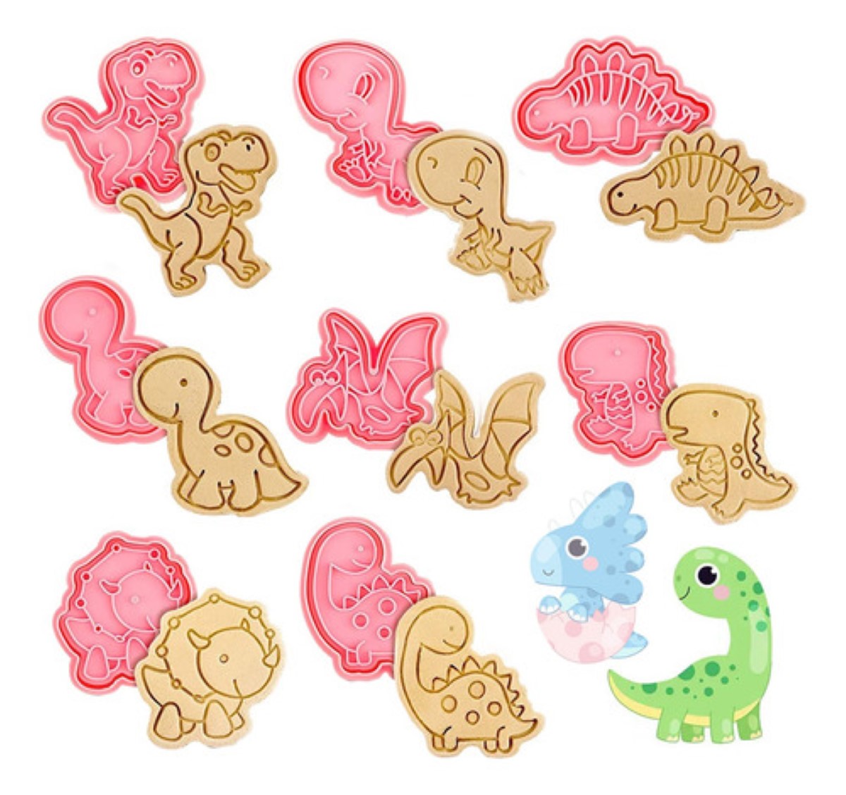 8 Pzs Cortadores De Galletas Dinosaurios Moldes Repostería Rosa