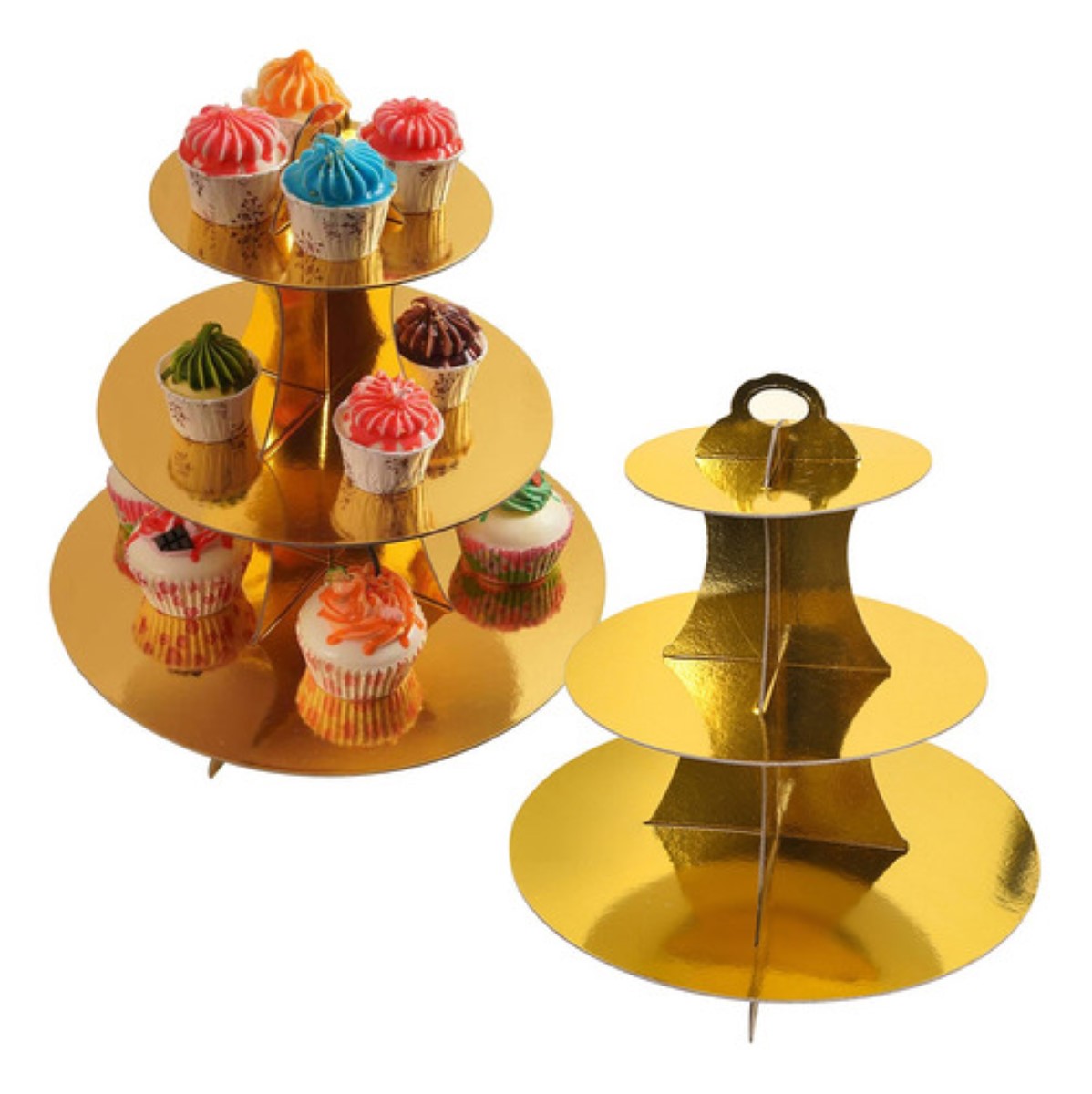2pzs Base Para Cupcakes Y Postres De 3 Nivele Reutilizable Dorado