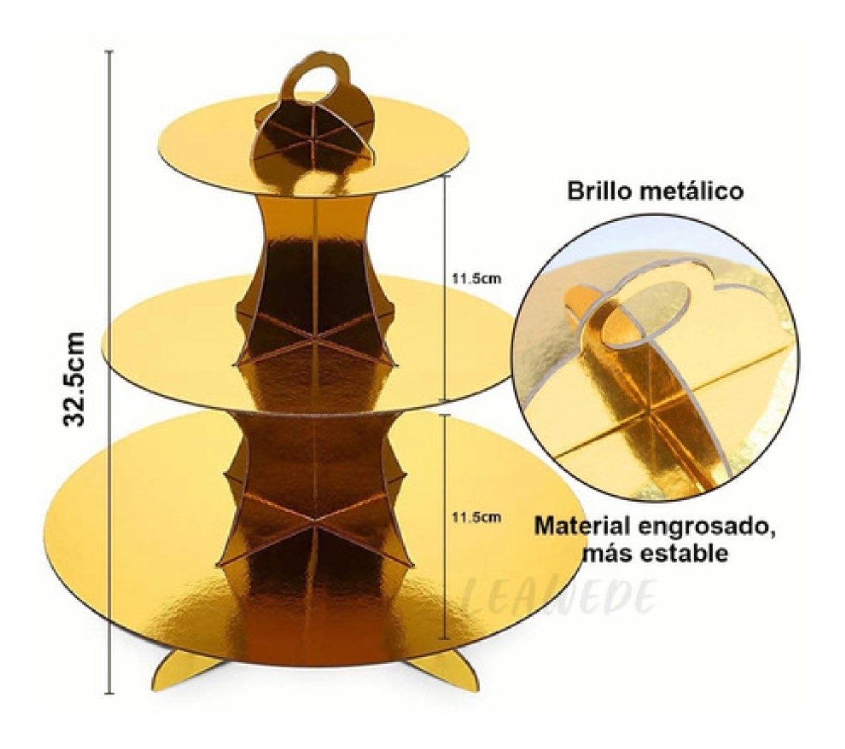 2pzs Base Para Cupcakes Y Postres De 3 Nivele Reutilizable Dorado