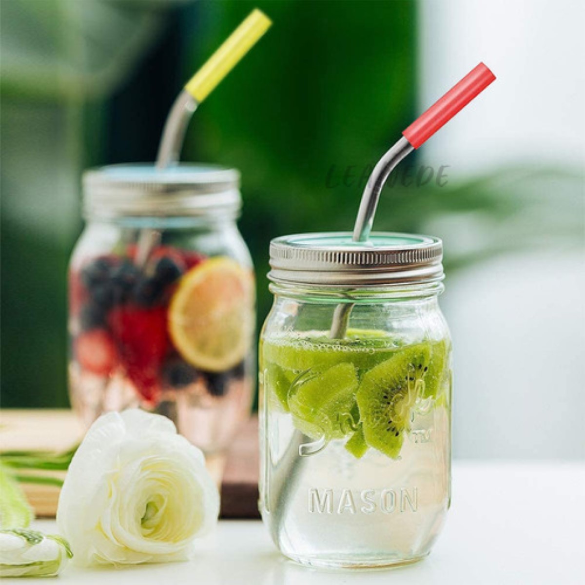 21 Popotes Pajitas De Metal De Acero Inoxidable Y Cucharas Plata 