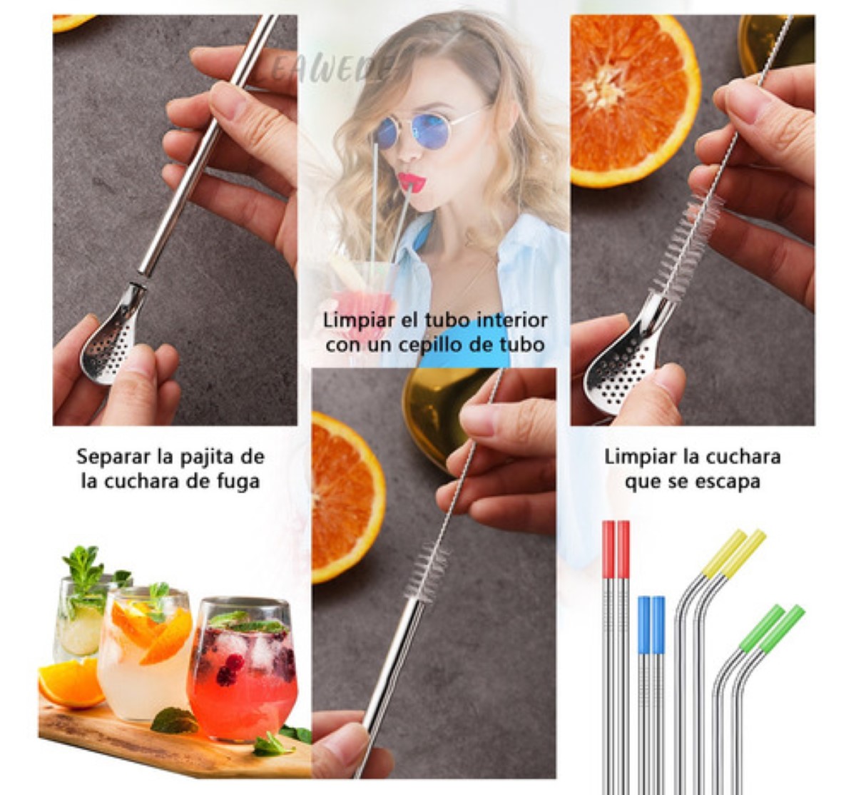 21 Popotes Pajitas De Metal De Acero Inoxidable Y Cucharas Plata 