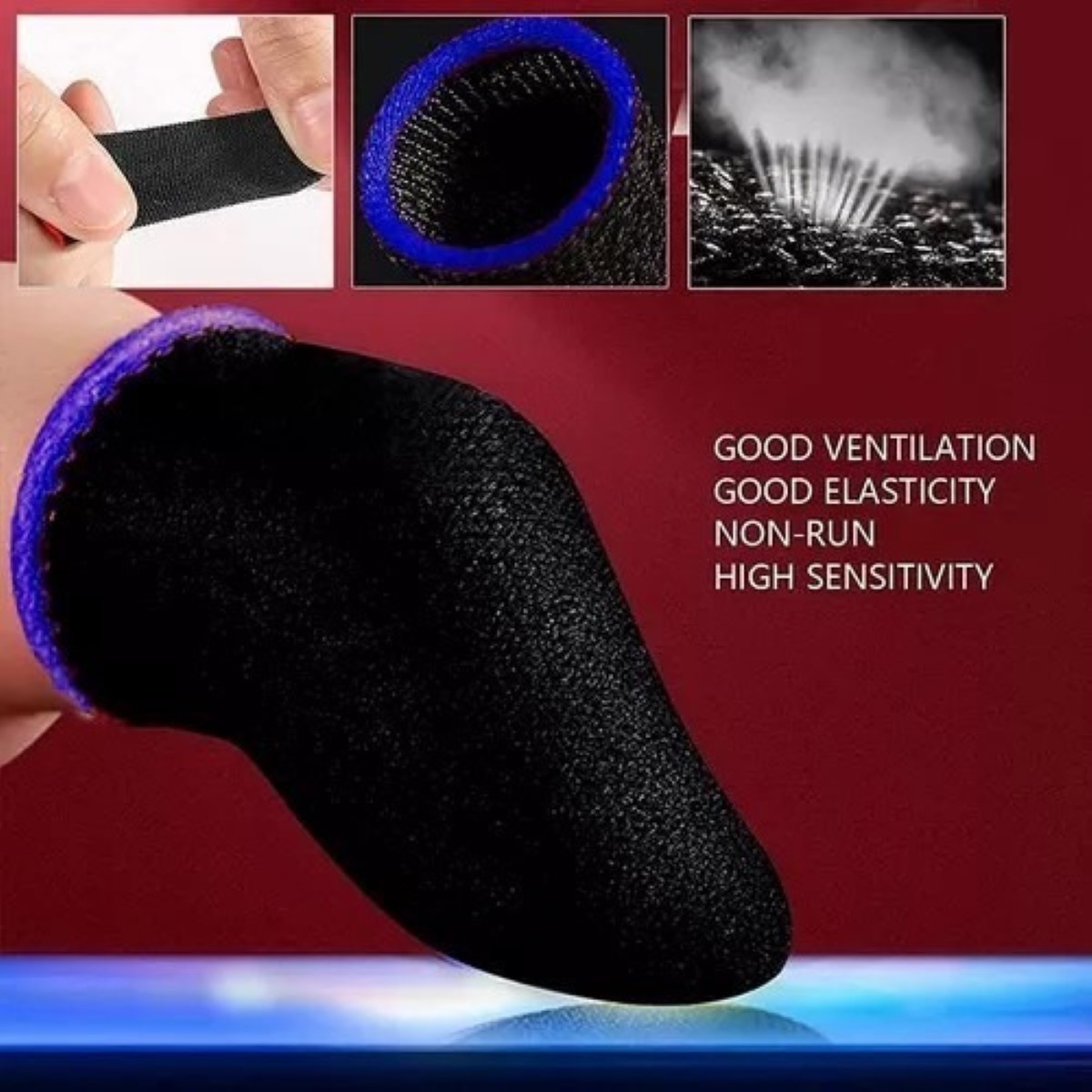 Dedales Guantes Fundas Dedos Gamer Antisudor Touch Azul 20pz Negro