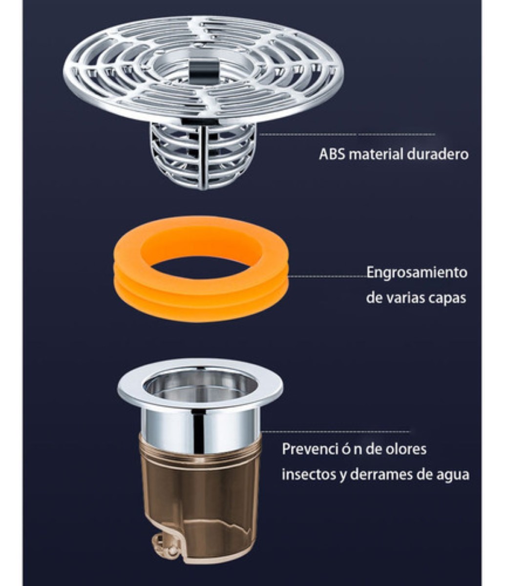 Coladera Universal Zero Olores Con Check Y Atrapa Cabellos Plata 