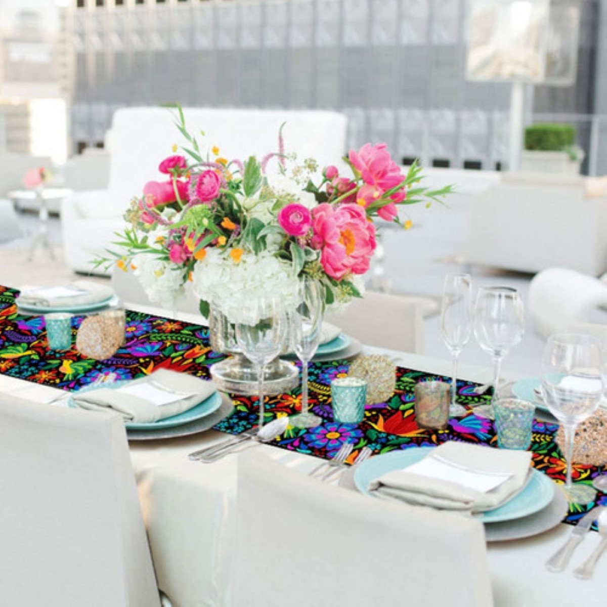 Camino De Mesa Textura Lino 33*183cm Estilo Mexicano pájaro