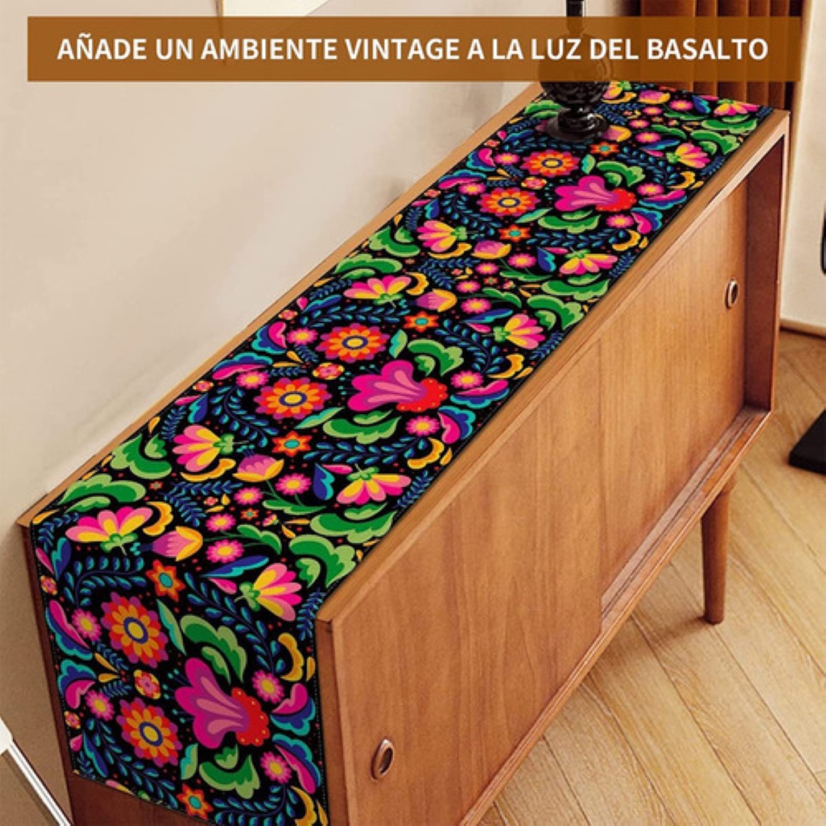 Camino De Mesa Textura Lino 33*183cm Estilo Mexicano flor
