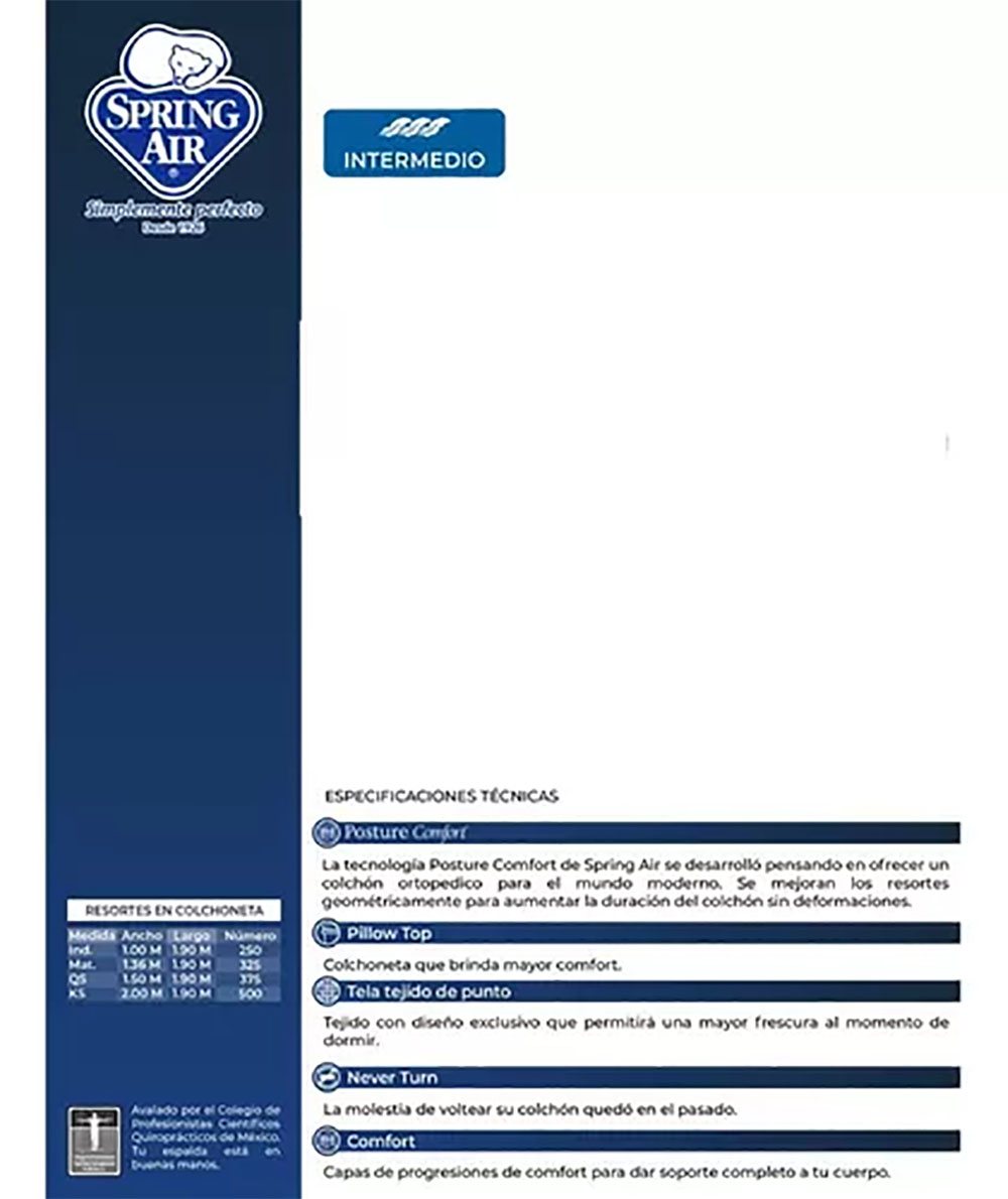 Colchon Matrimonial Ortopedico Spring Air Posture Confort