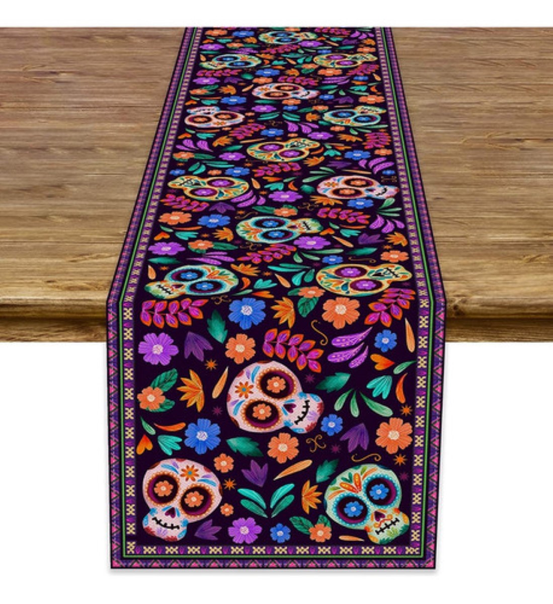 Camino De Mesa Textura Lino 33*183cm Estilo Mexicano Esqueleto