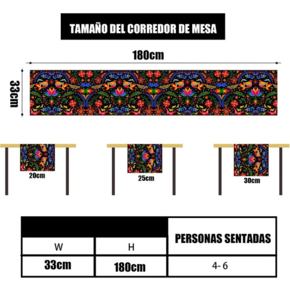 Camino De Mesa Textura Lino 33*183cm Estilo Mexicano Esqueleto