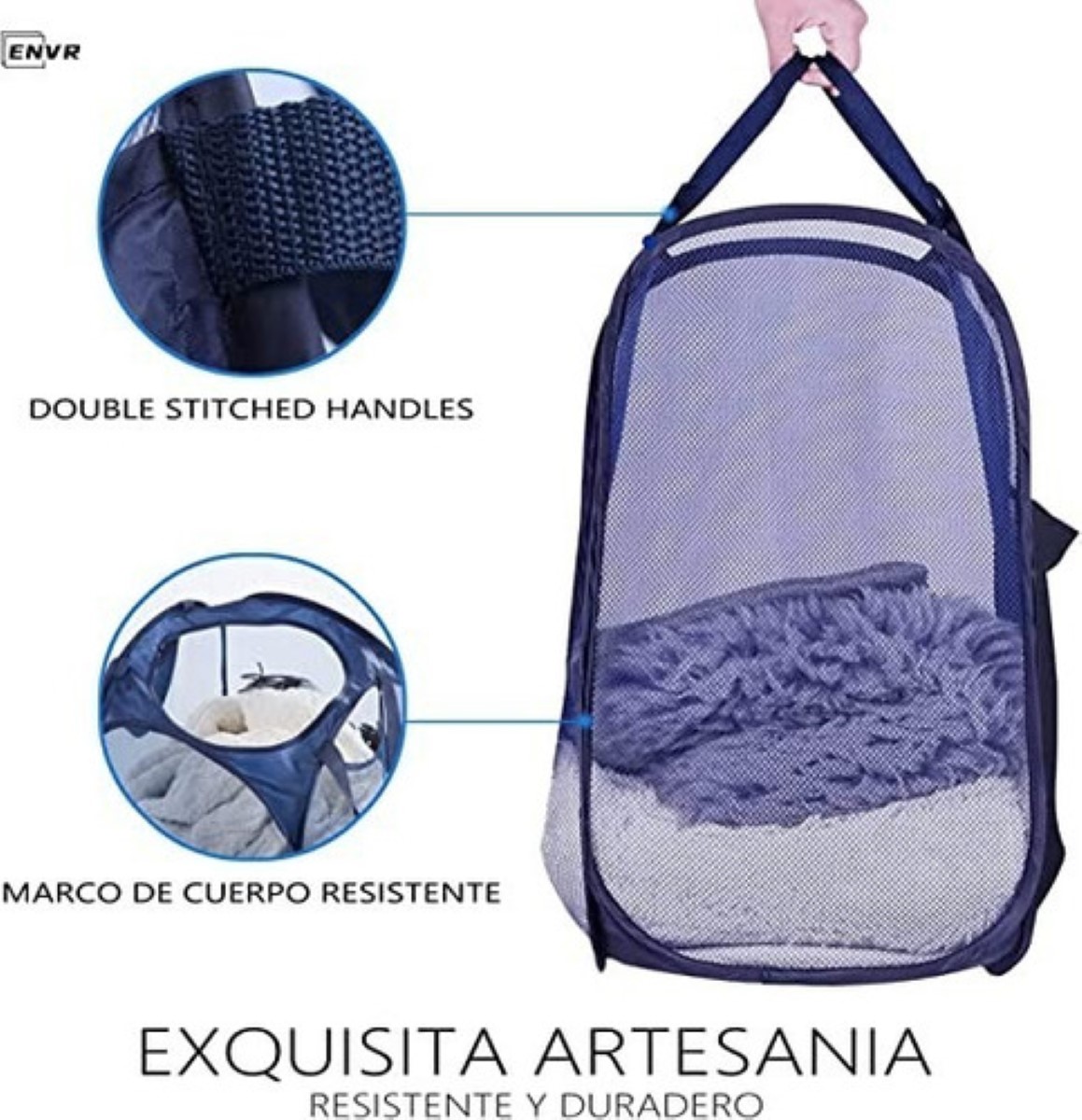 2 Piezas Cesta Plegable De Malla Para Ropa Sucia Organizador azul
