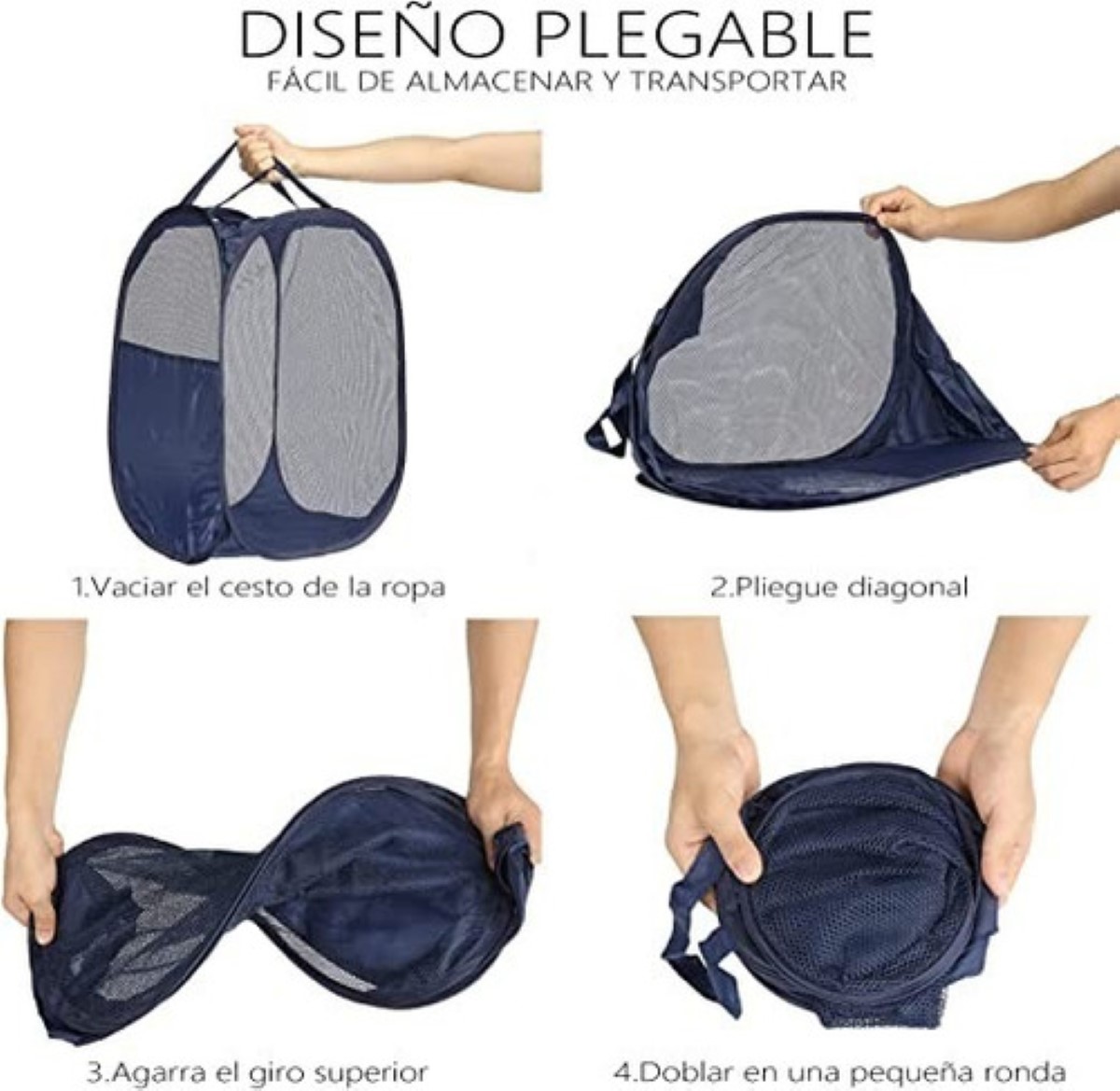 2 Piezas Cesta Plegable De Malla Para Ropa Sucia Organizador azul