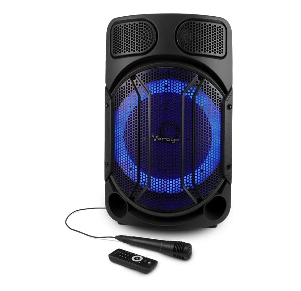 Bafle con Karaoke KSP-502 Vorago Bluetooth, Alámbrico/Inalámbrico, 80W RMS, USB 2.0, Negro  - incluye Micrófono