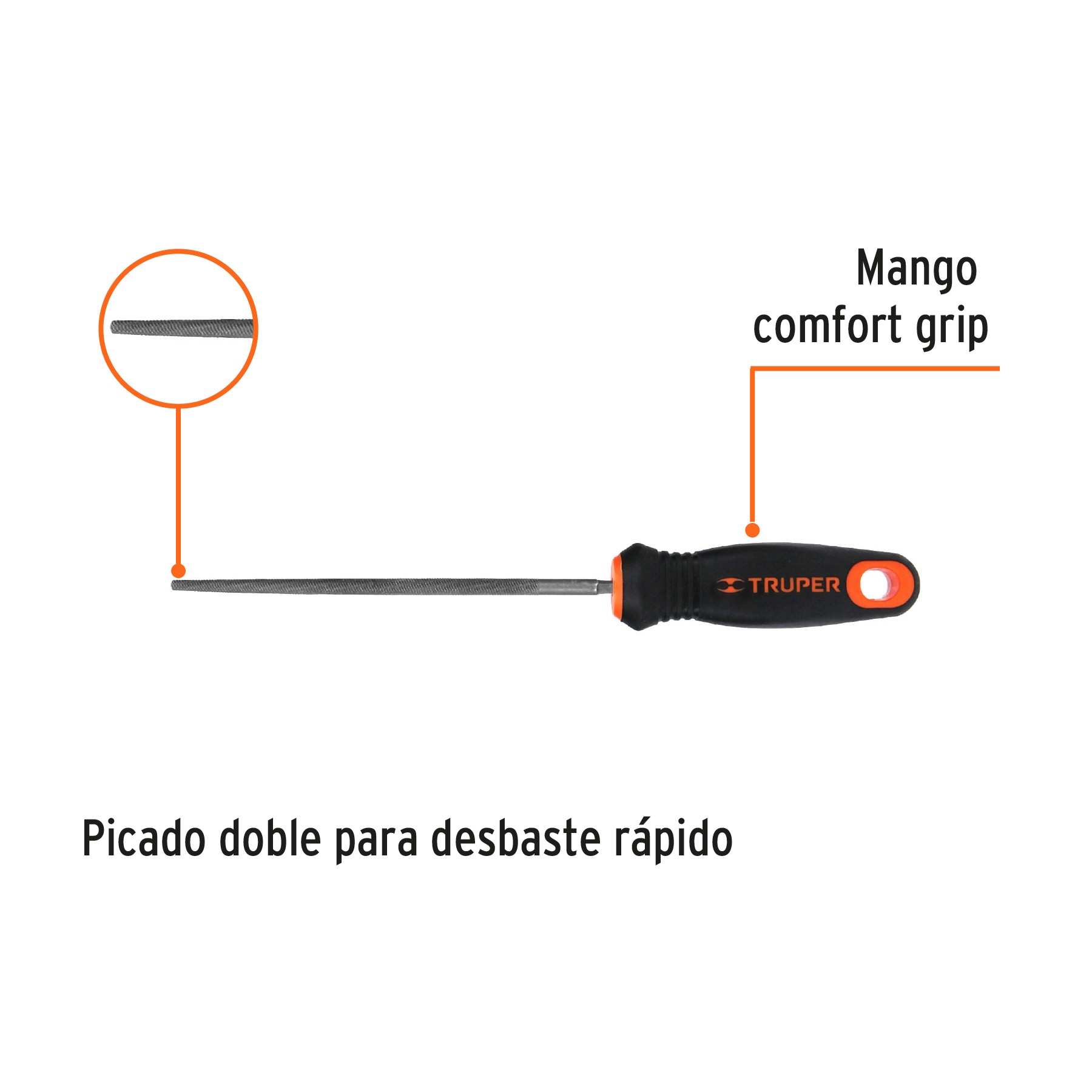 LIMA REDONDA BASTARDA 6" CON MANGO DOBLE INYECCIÓN, TRUPER 15315