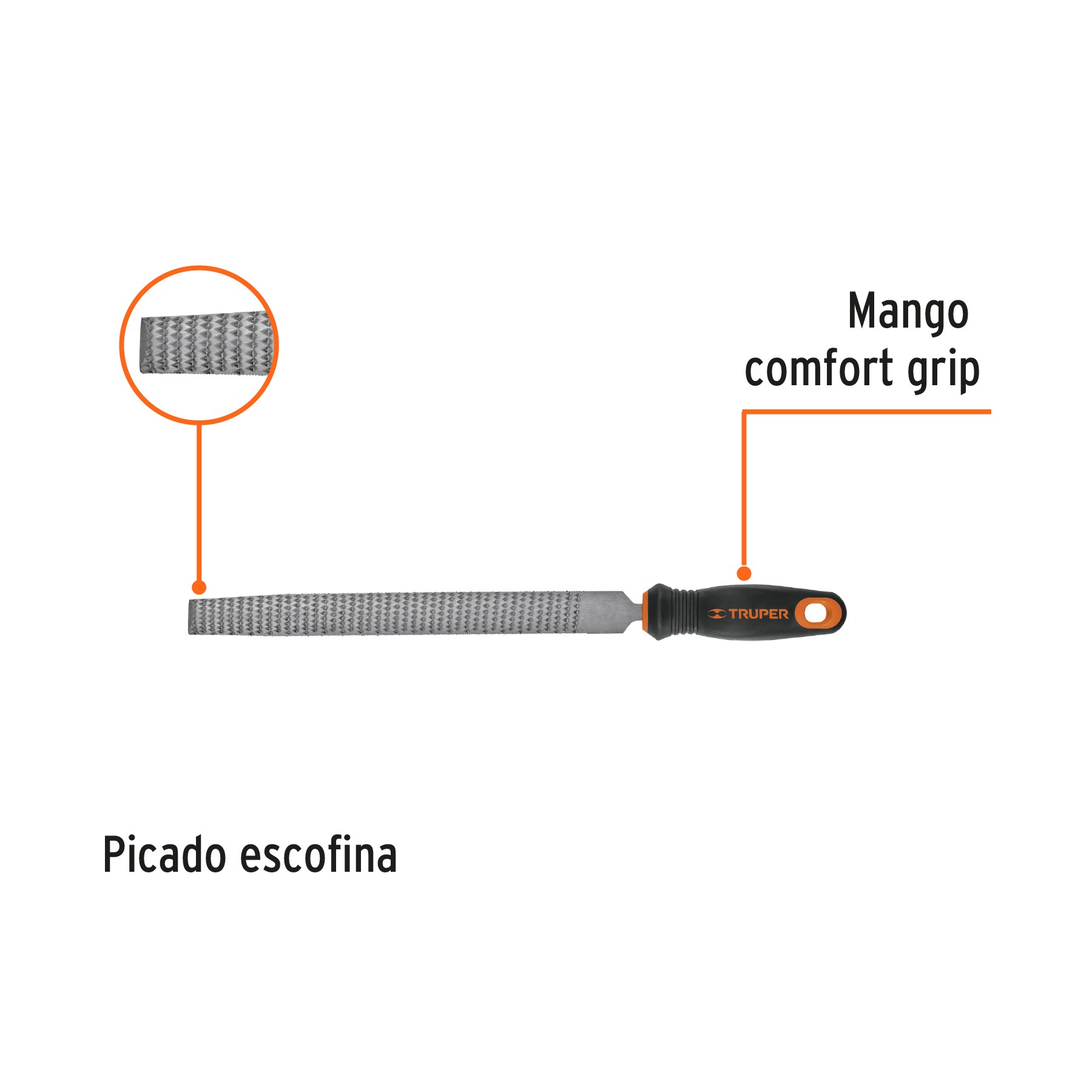 LIMA ESCOFINA 8" CON MANGO DOBLE INYECCIÓN, TRUPER 15321