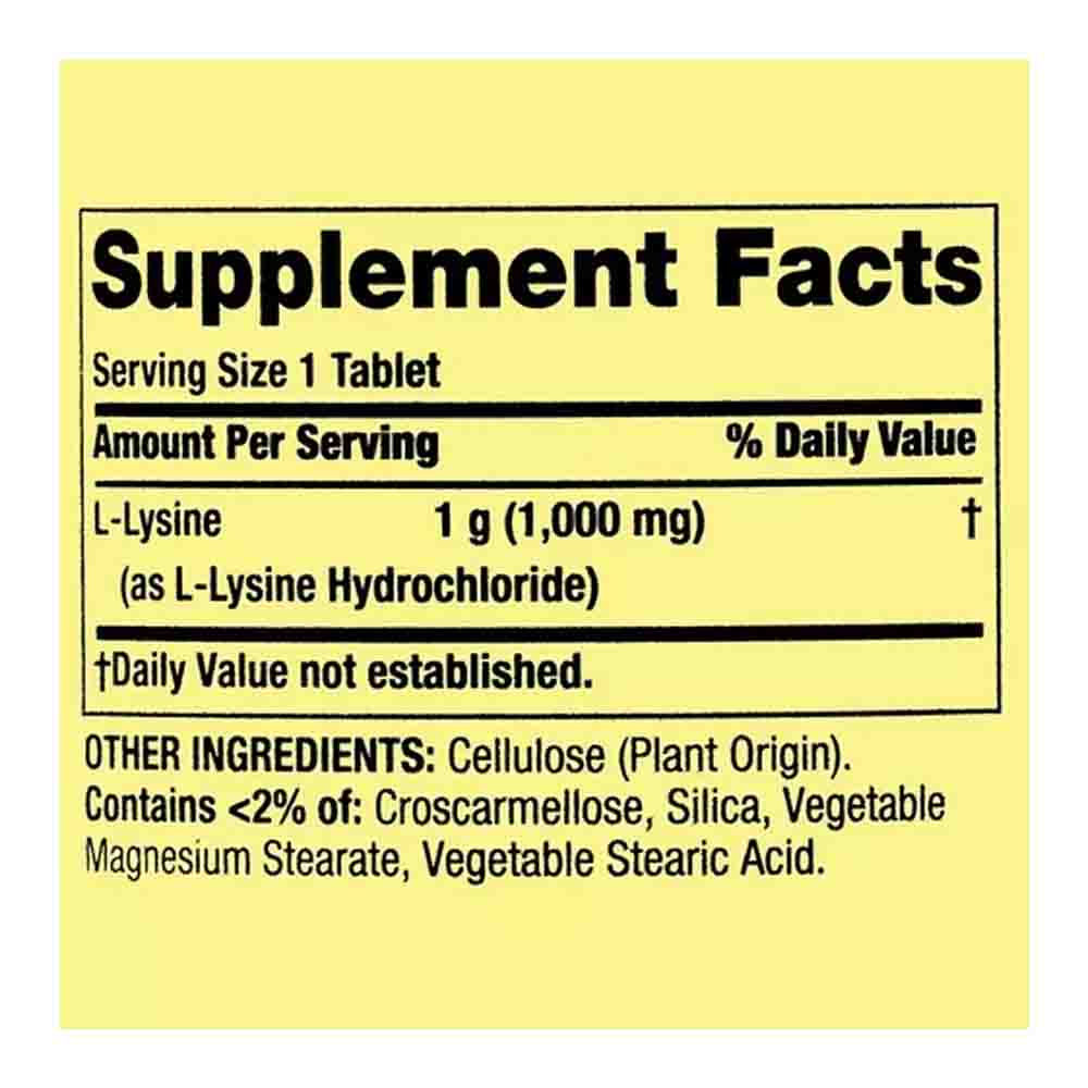 L-Lysine 1000mg Spring Valley 100 tabletas L-Lisina 